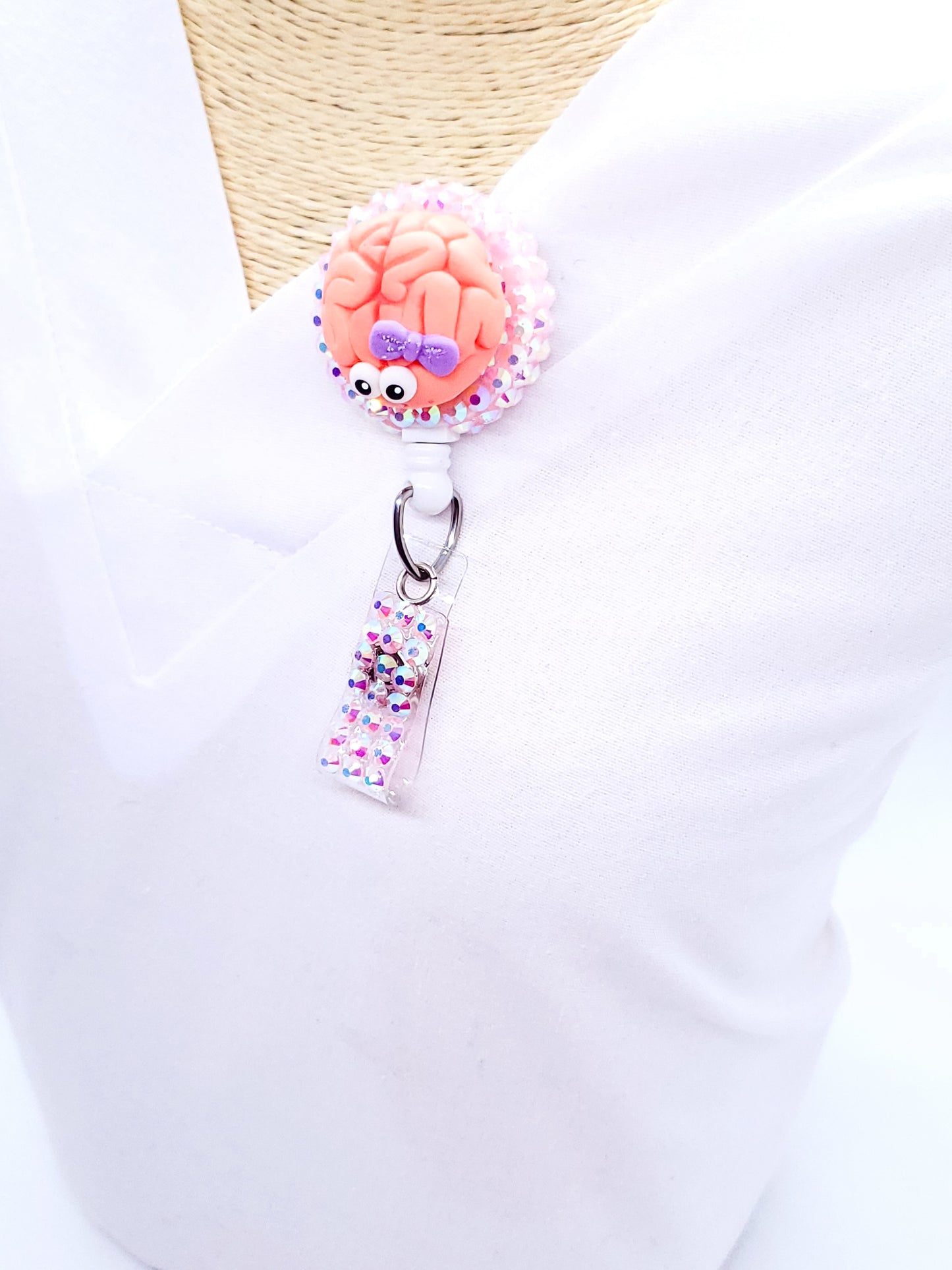 Brain Nursing Badge Reel with Purple Bow