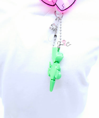 Flexible Mini Dinosaur Badge Reel Charm - Interactive Nurse Accessory