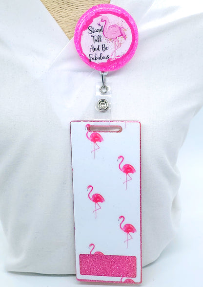 Flamingo Badge Reel Set: Stand Tall and Be Fabulous