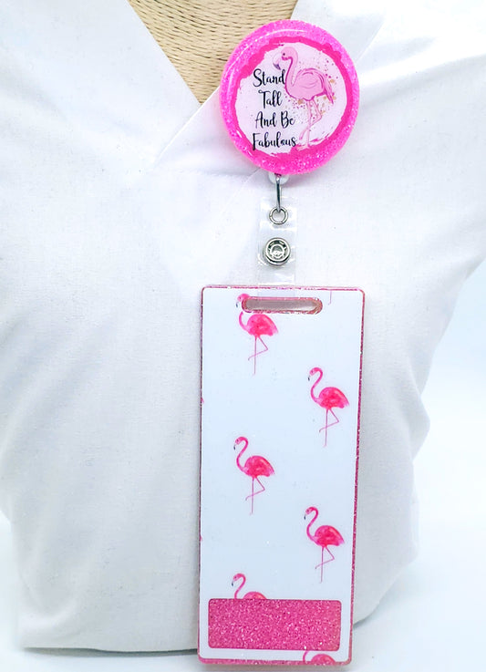 Flamingo Badge Reel Set: Stand Tall and Be Fabulous