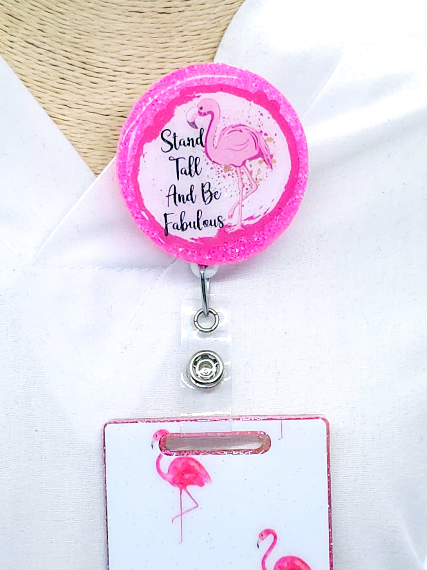 Flamingo Badge Reel Set: Stand Tall and Be Fabulous