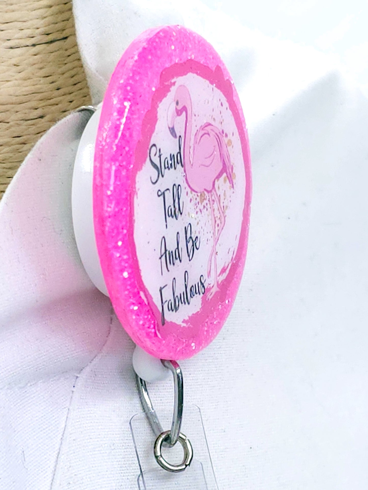 Flamingo Badge Reel Set: Stand Tall and Be Fabulous