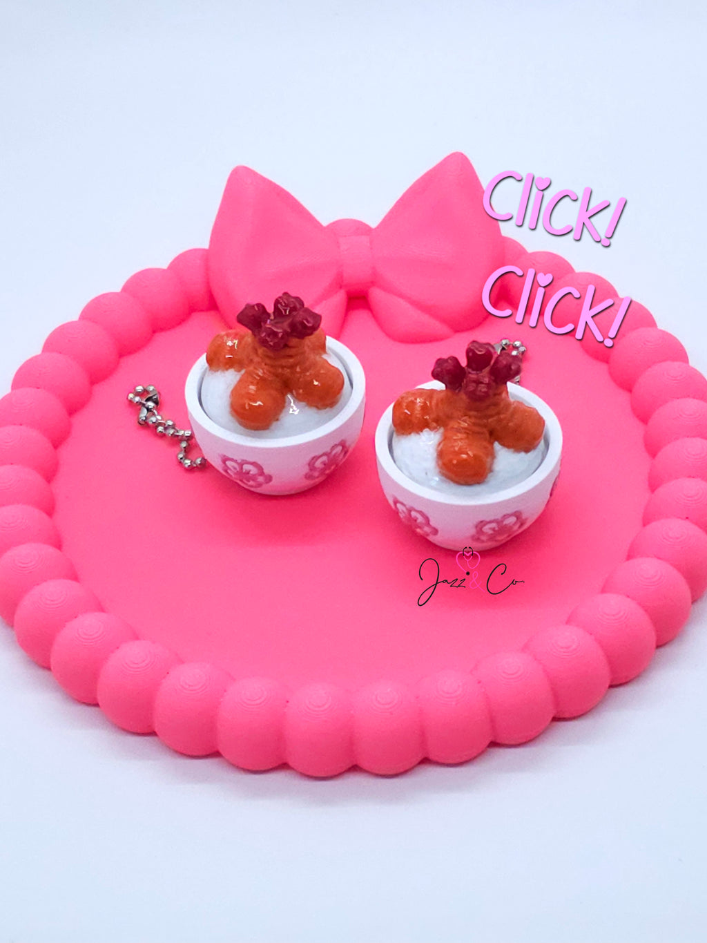 Shrimp Rice Bowl Fidget Clicker Keychain