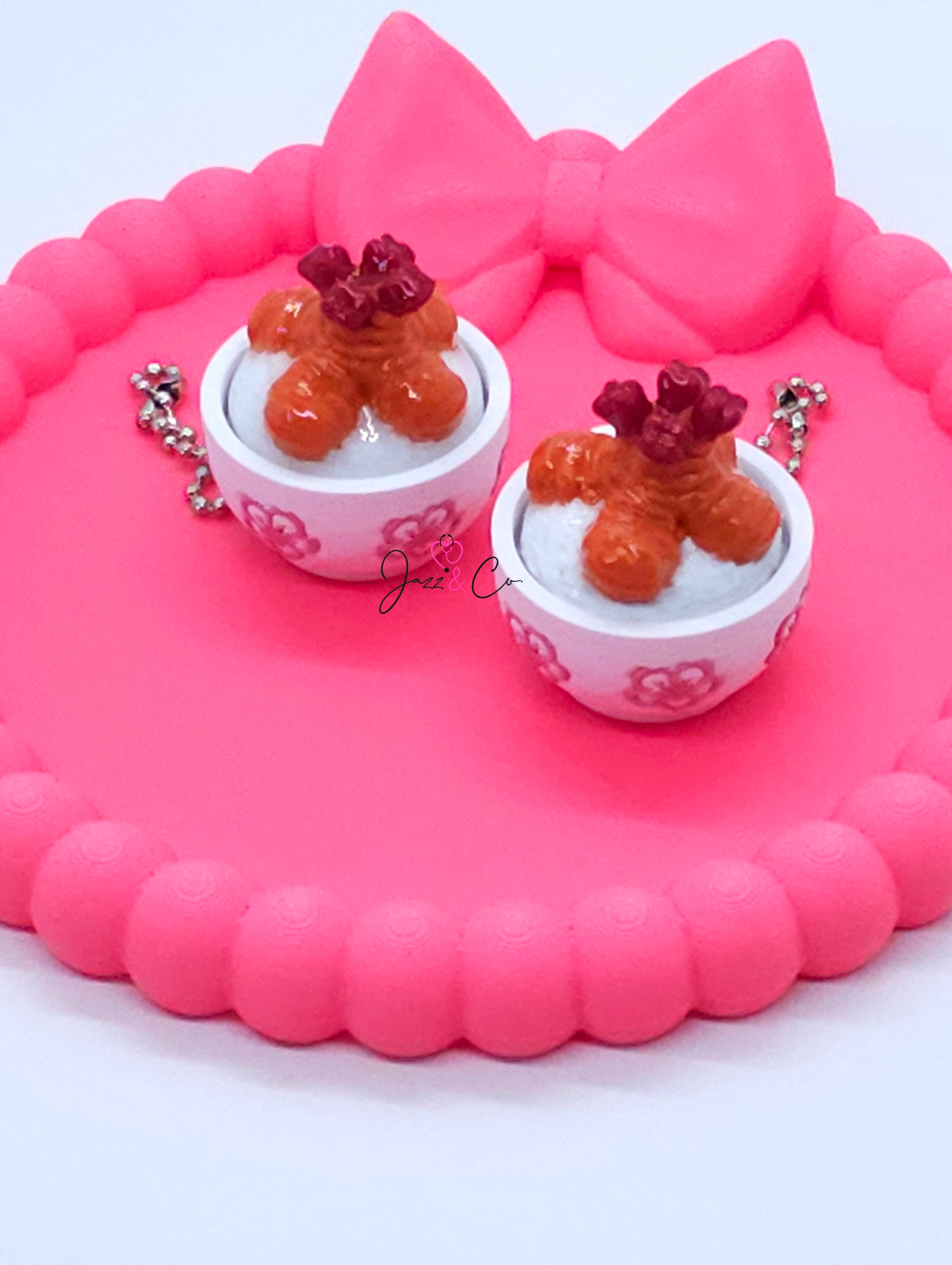 Shrimp Rice Bowl Fidget Clicker Keychain
