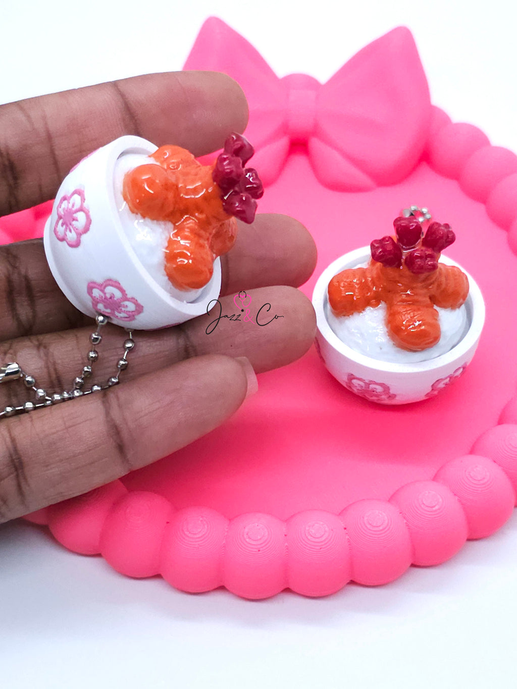Shrimp Rice Bowl Fidget Clicker Keychain
