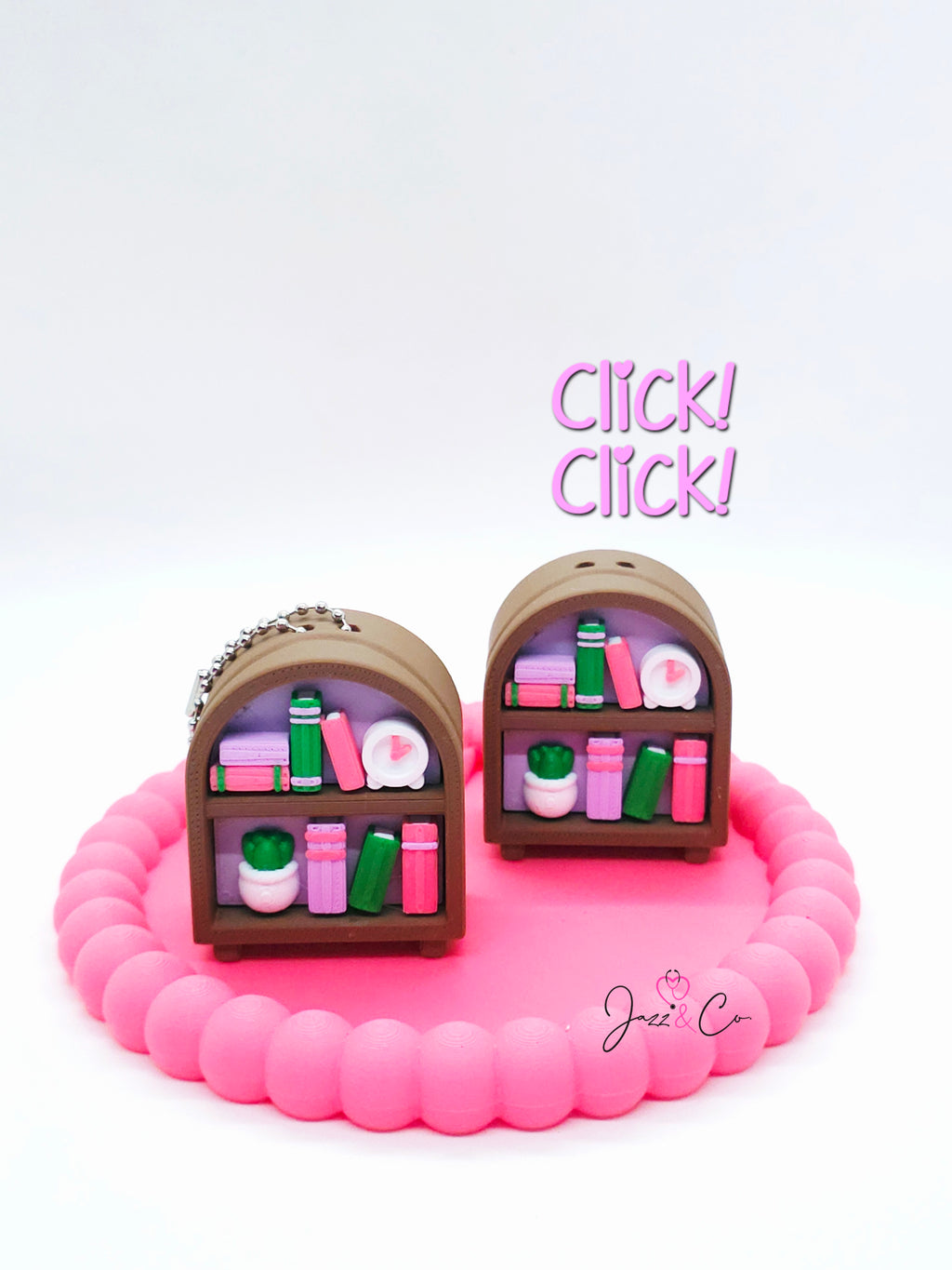 Miniature Bookshelf Keychain Charm Clicker