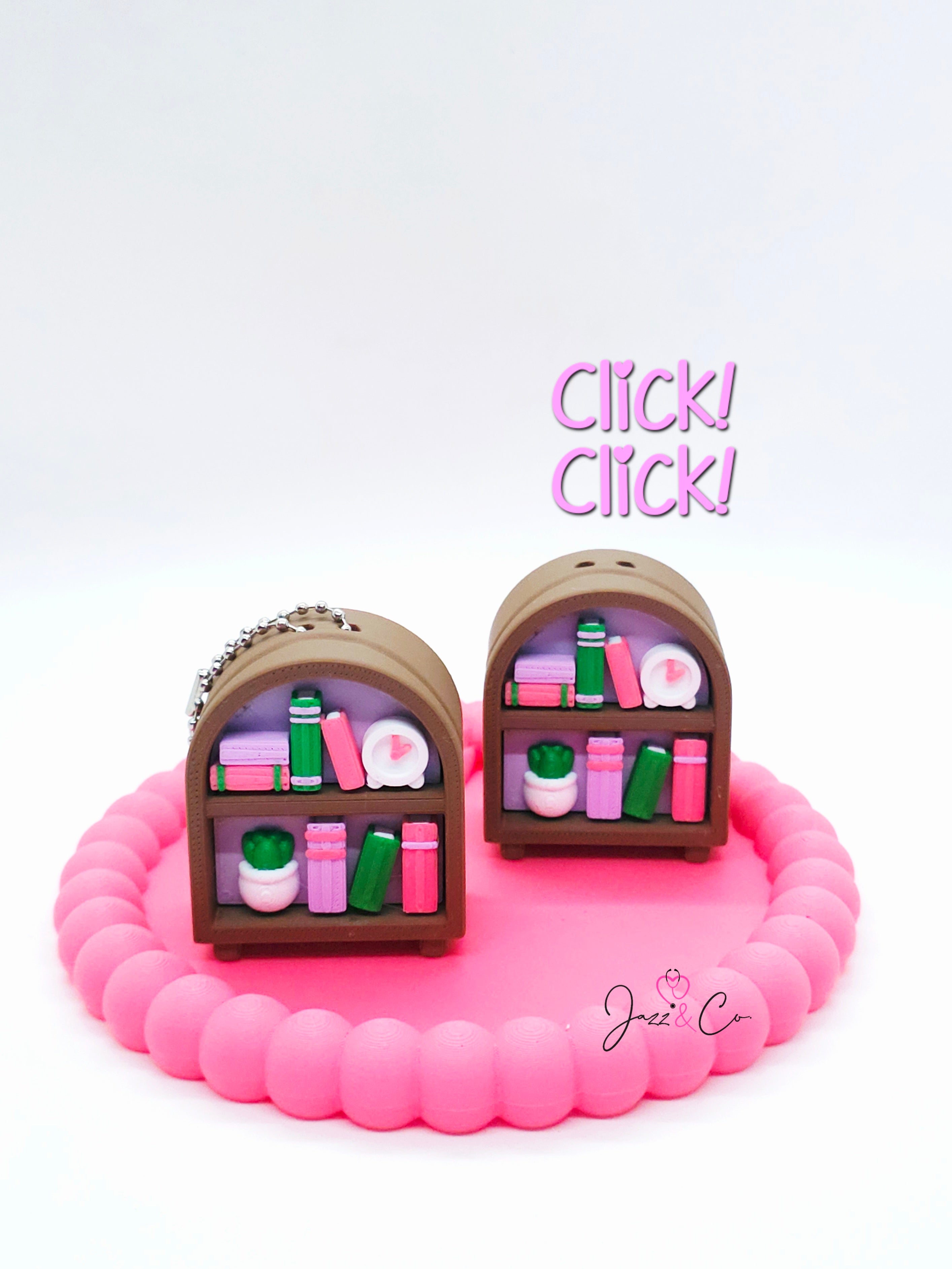 Miniature Bookshelf Keychain Charm Clicker