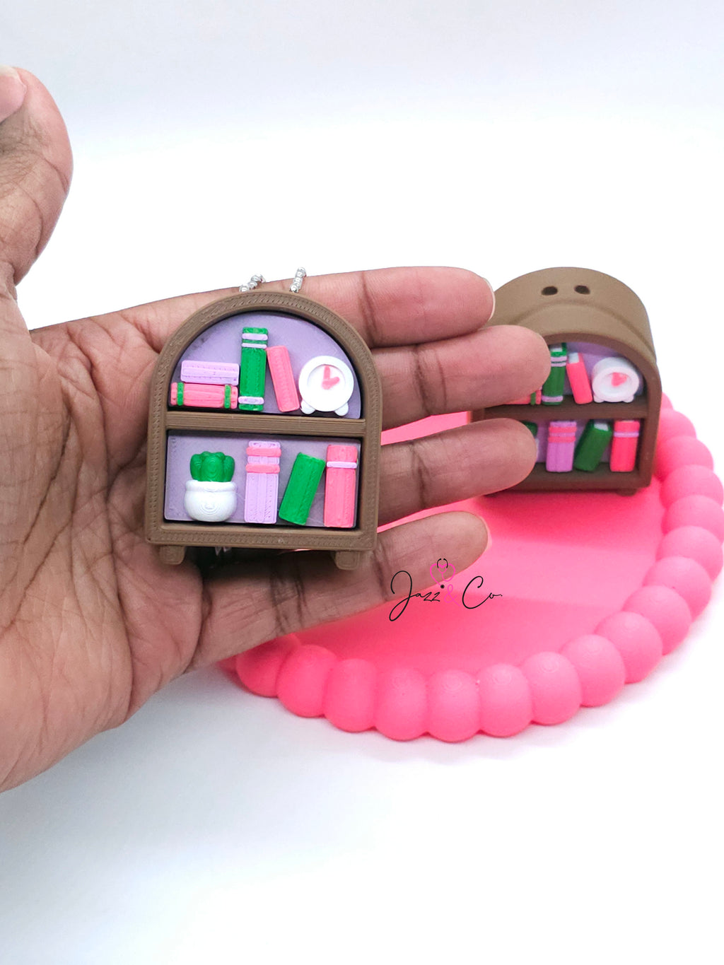 Miniature Bookshelf Keychain Charm Clicker