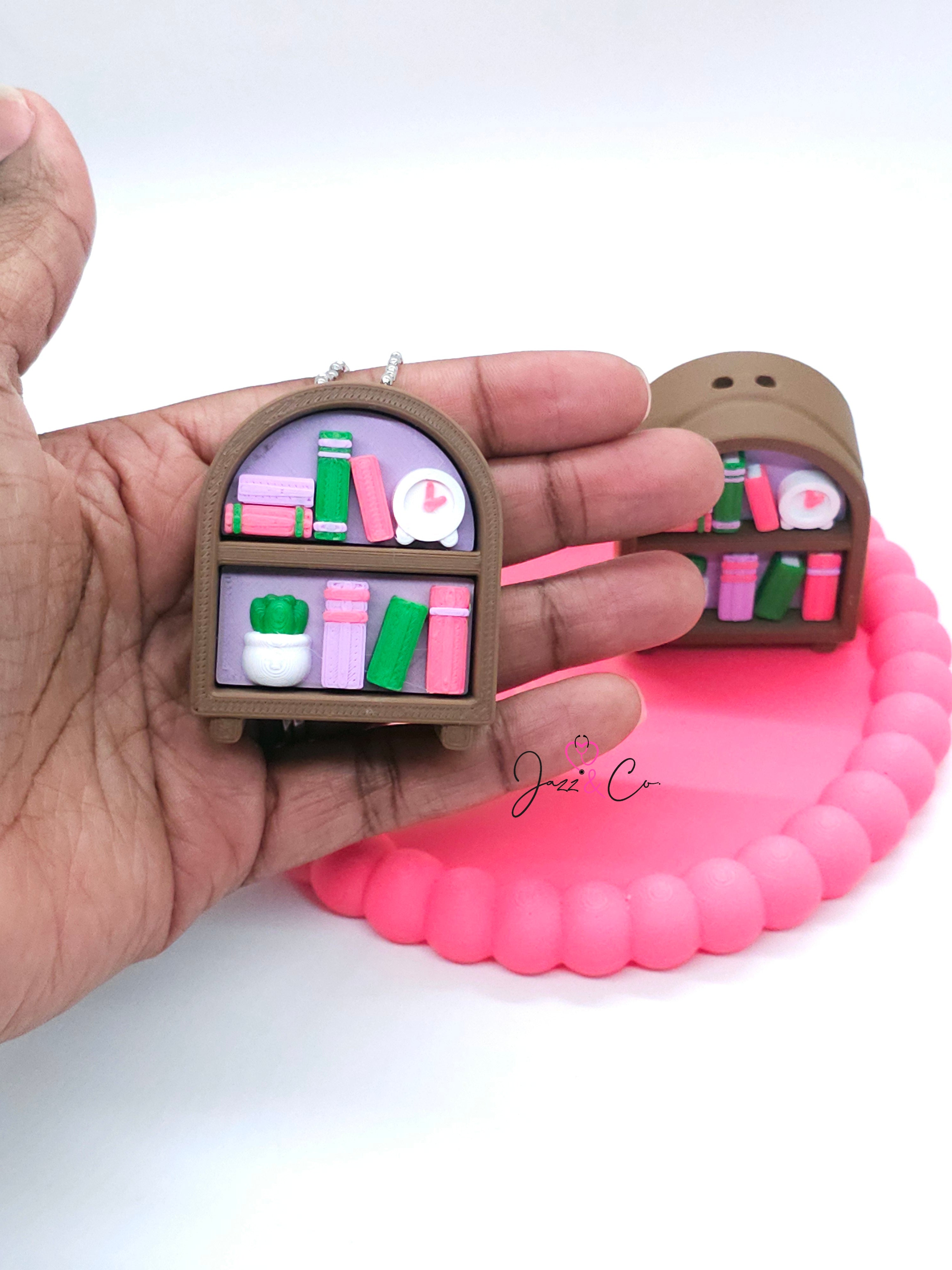 Miniature Bookshelf Keychain Charm Clicker