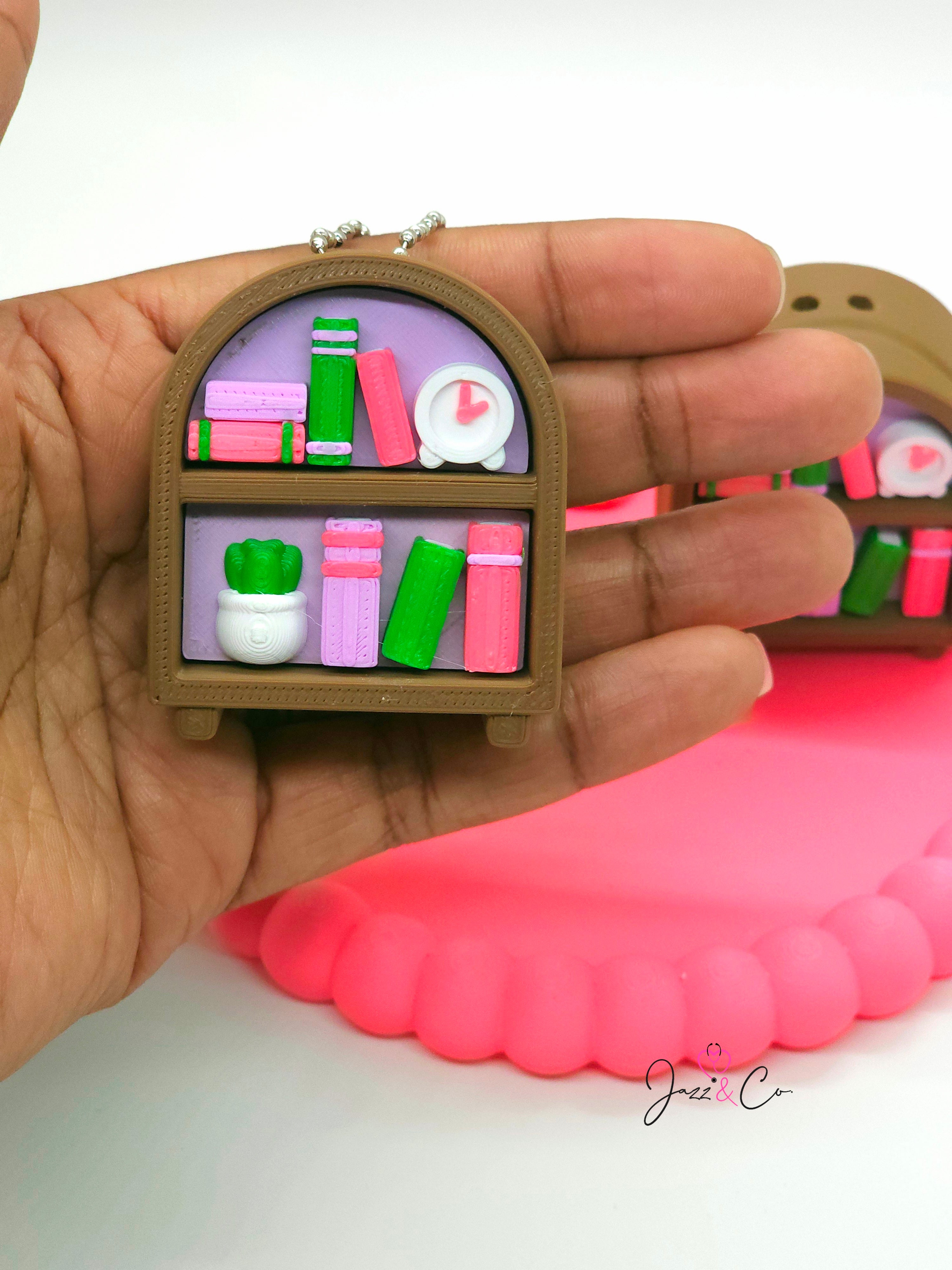 Miniature Bookshelf Keychain Charm Clicker