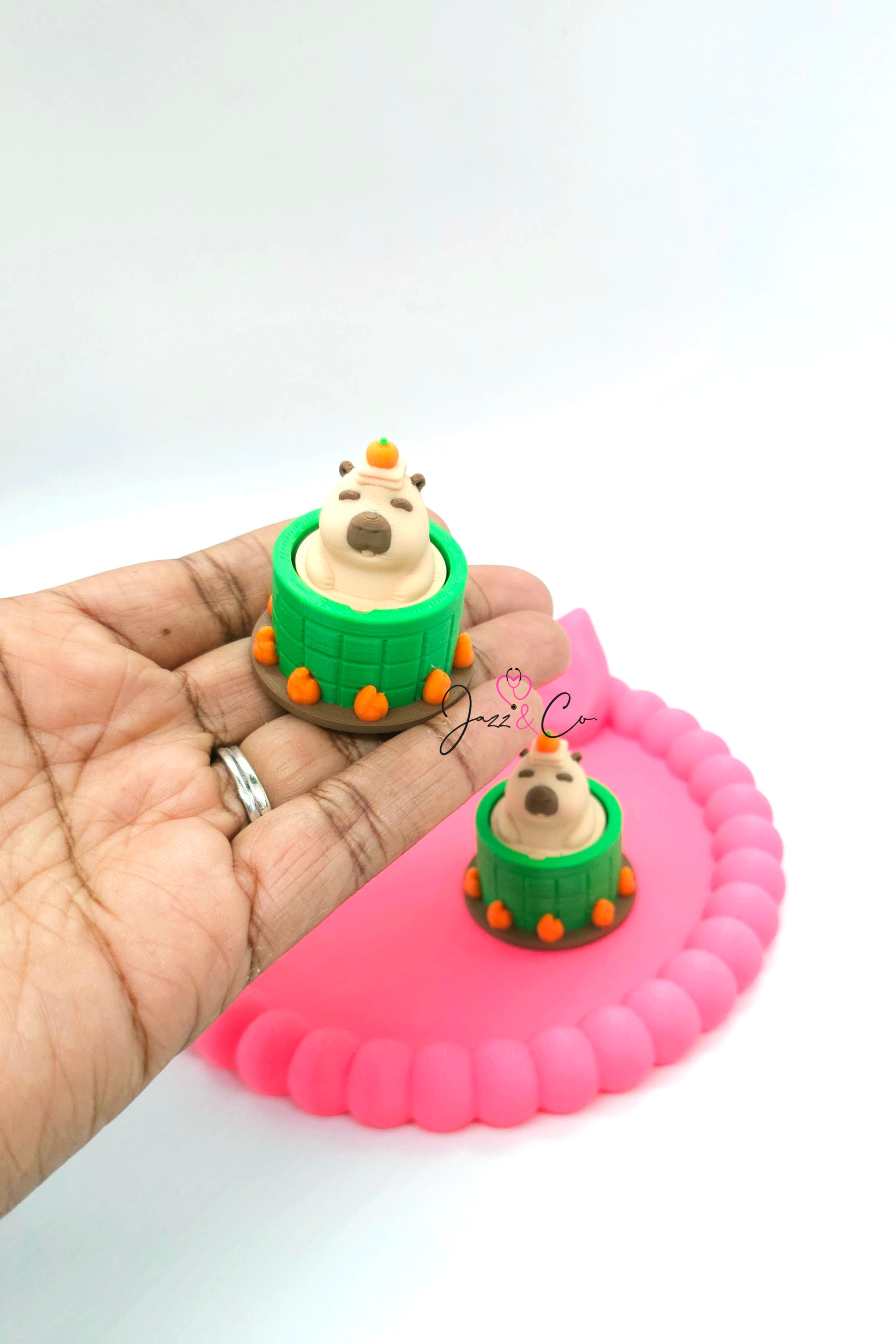 Capybara Garden Barrel Fidget Clicker Keychain