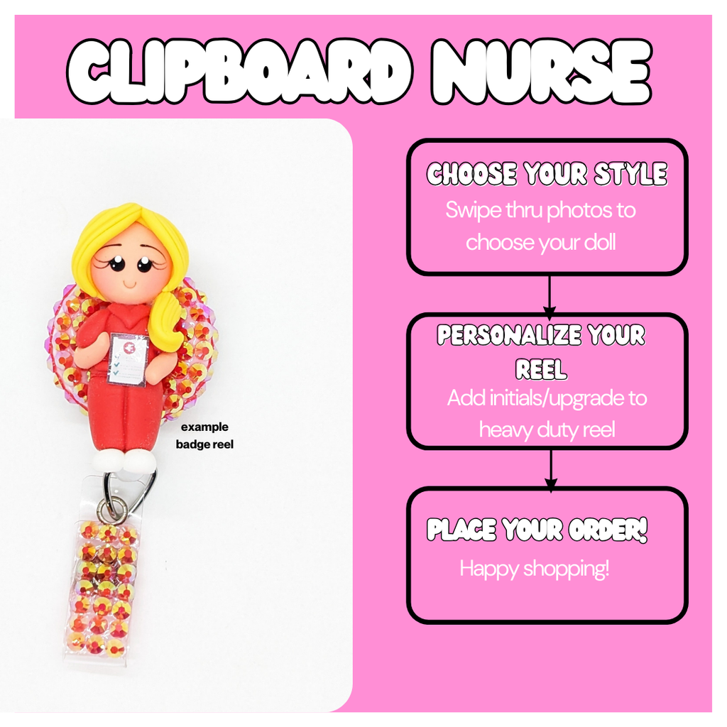 Nurse with Clipboard Badge Reel