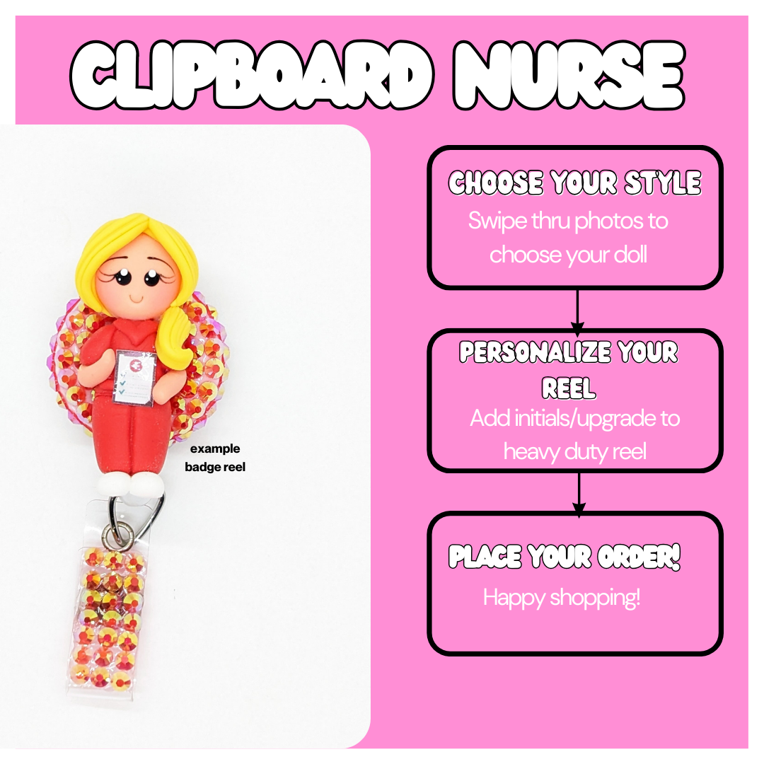 Nurse with Clipboard Badge Reel