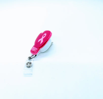 Pink Ribbon Boxing Glove Badge Reel