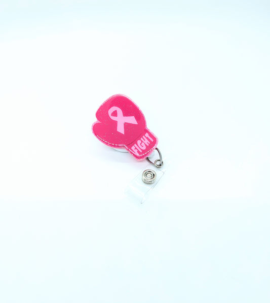 Pink Ribbon Boxing Glove Badge Reel