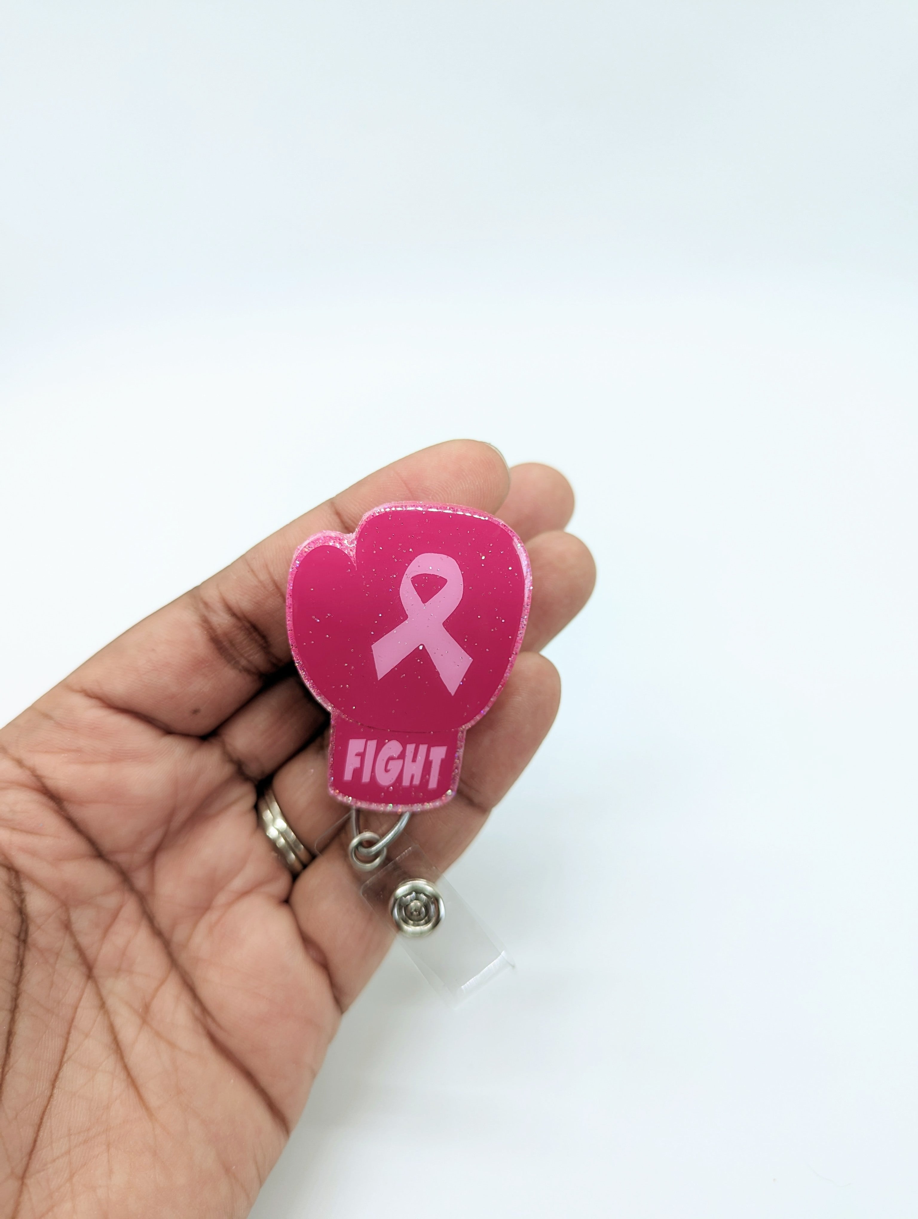 Pink Ribbon Boxing Glove Badge Reel