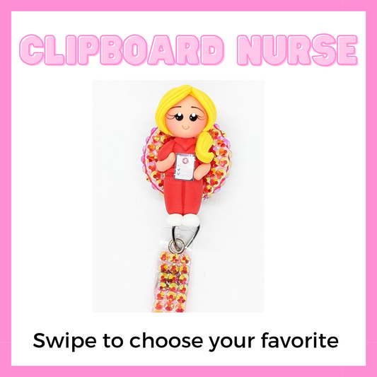 Nurse with Clipboard Badge Reel