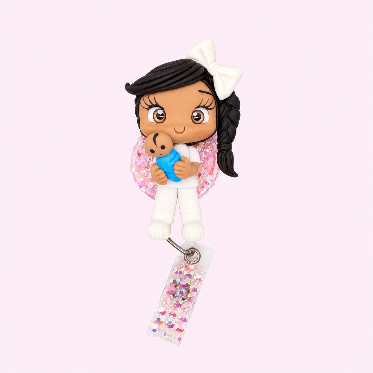 Nurse & Baby Badge Reel, Handcrafted Clay L&D Nurse Badge Holder