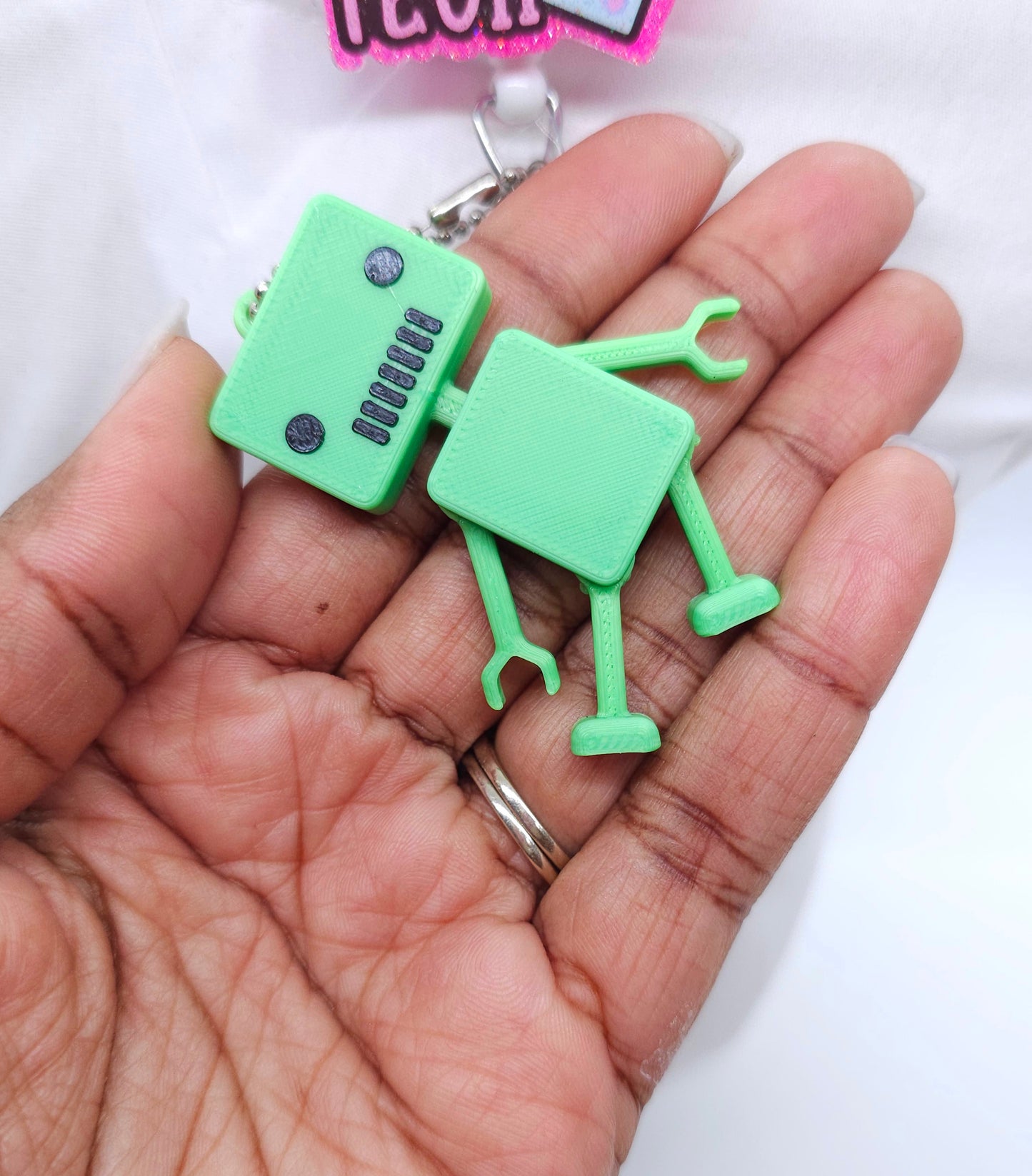 Flexible Mini Robot Badge Reel Charm - Interactive Nurse Accessory