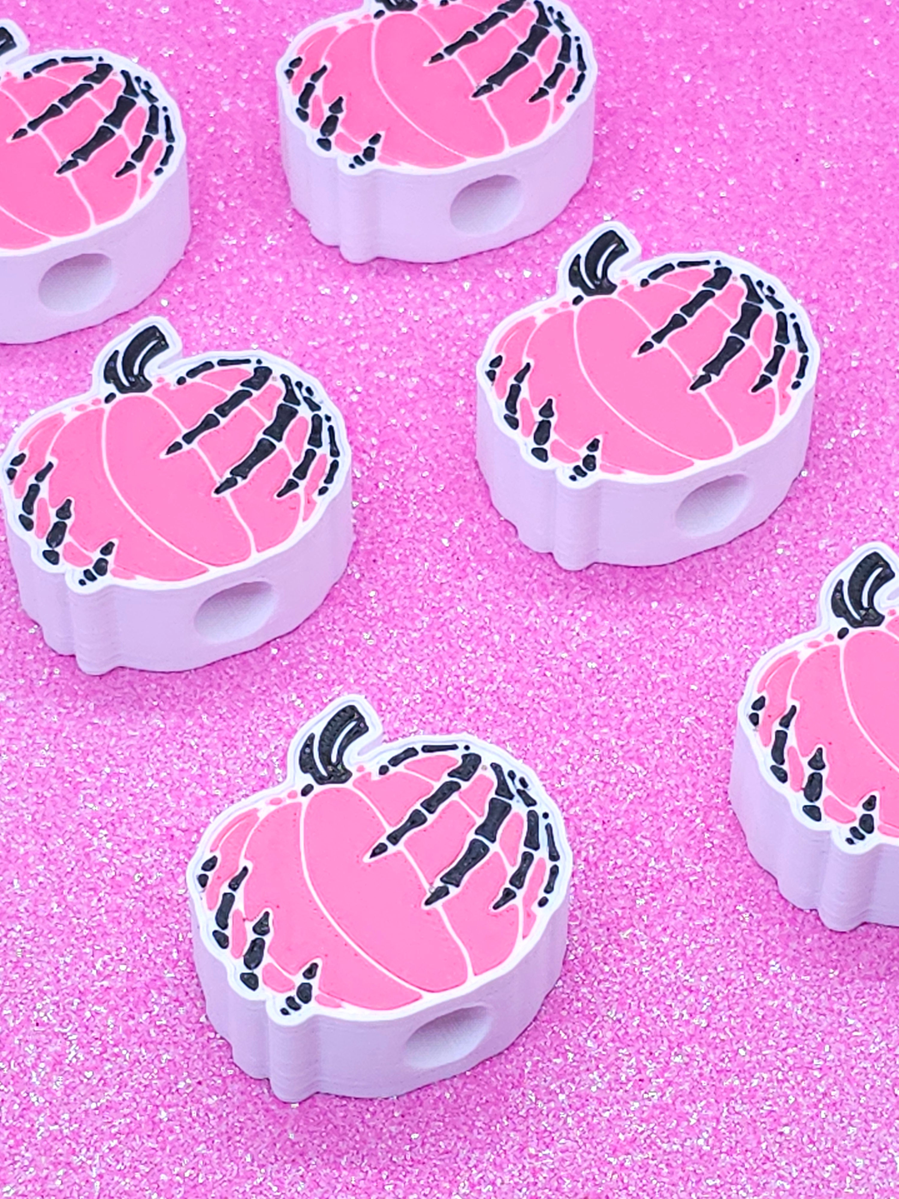 Pink Pumpkin & Skeleton Straw Topper