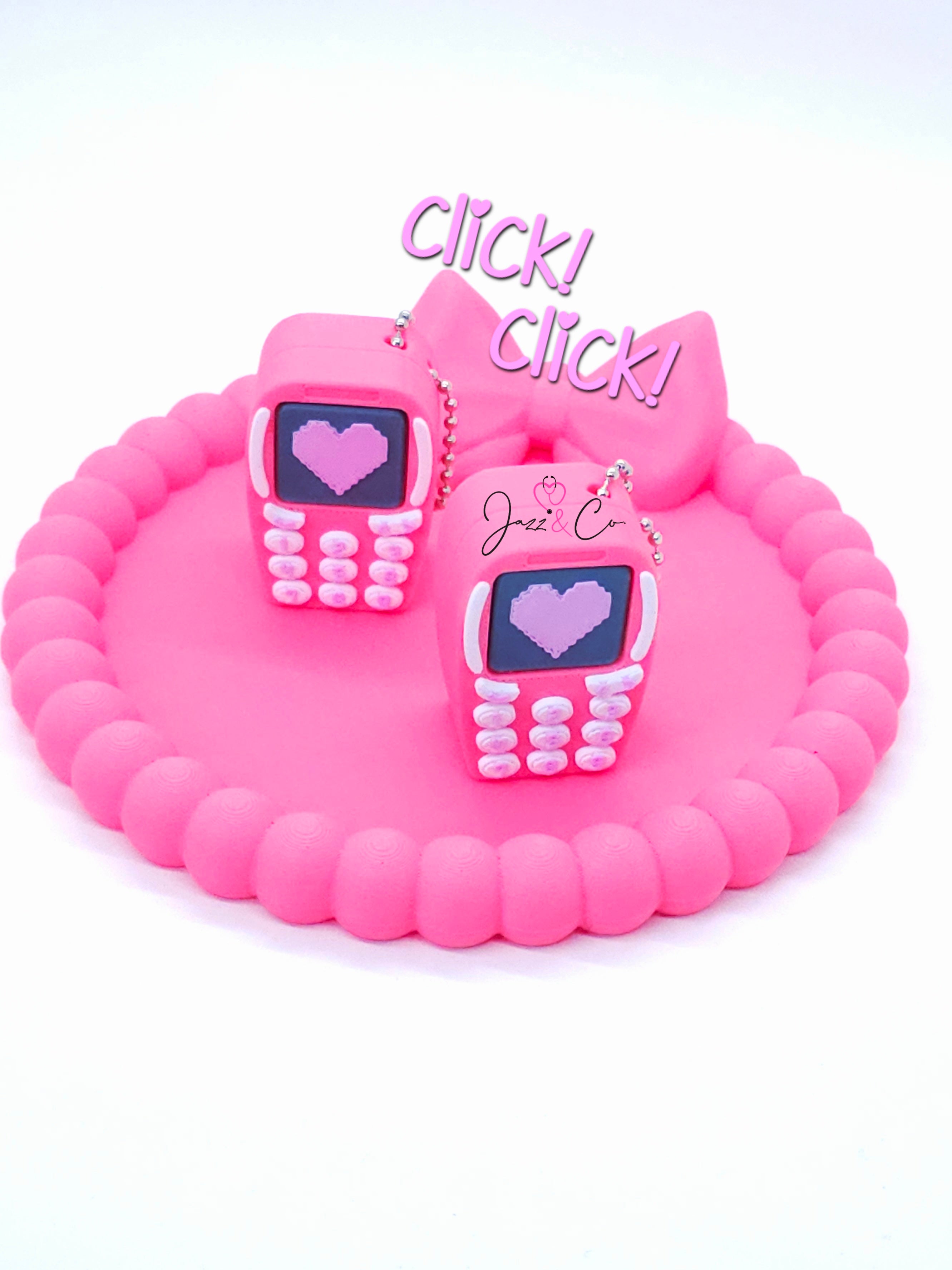 Pink Retro Phone 3D Printed Fidget Clicker Keychain