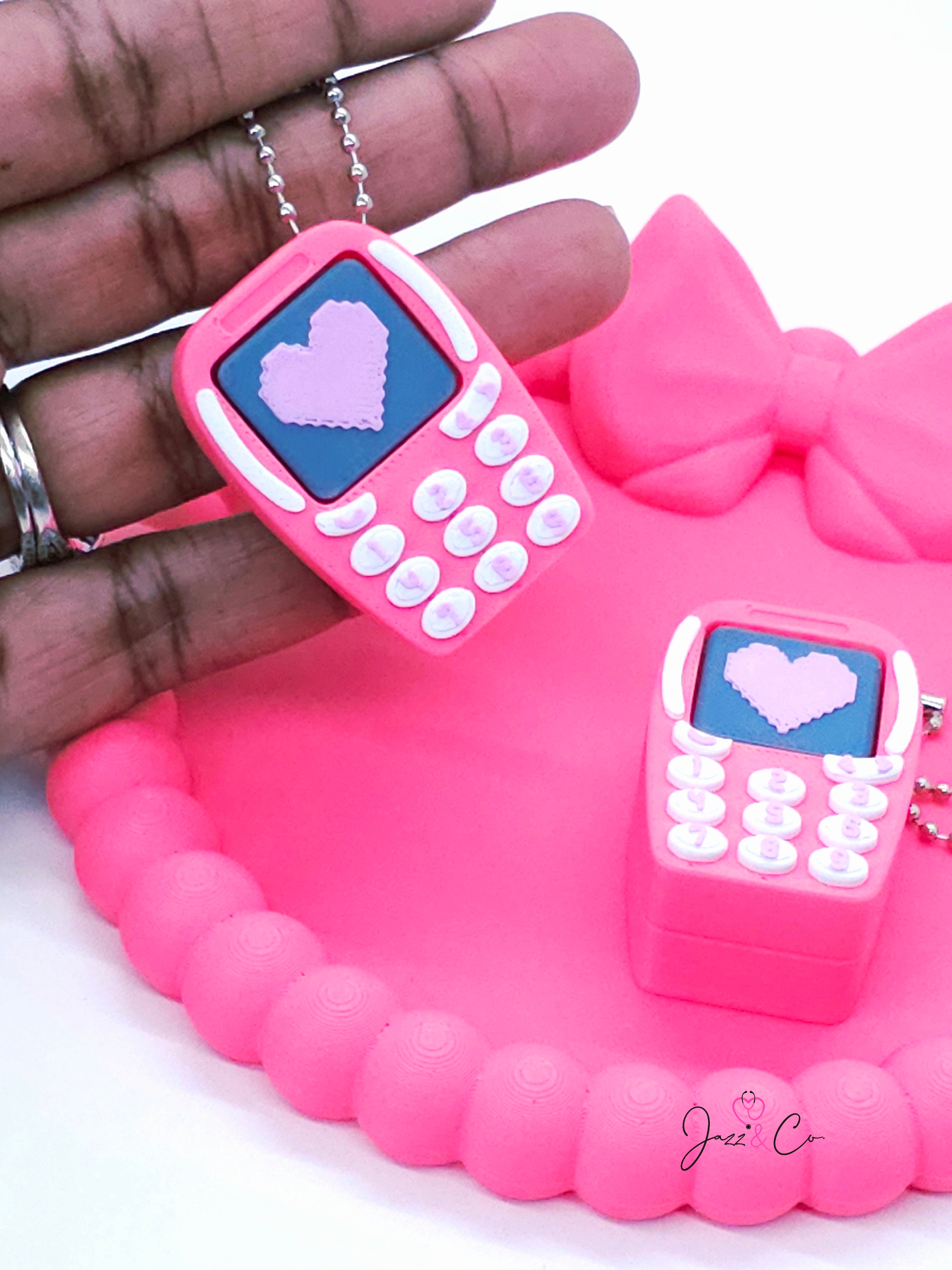 Pink Retro Phone 3D Printed Fidget Clicker Keychain