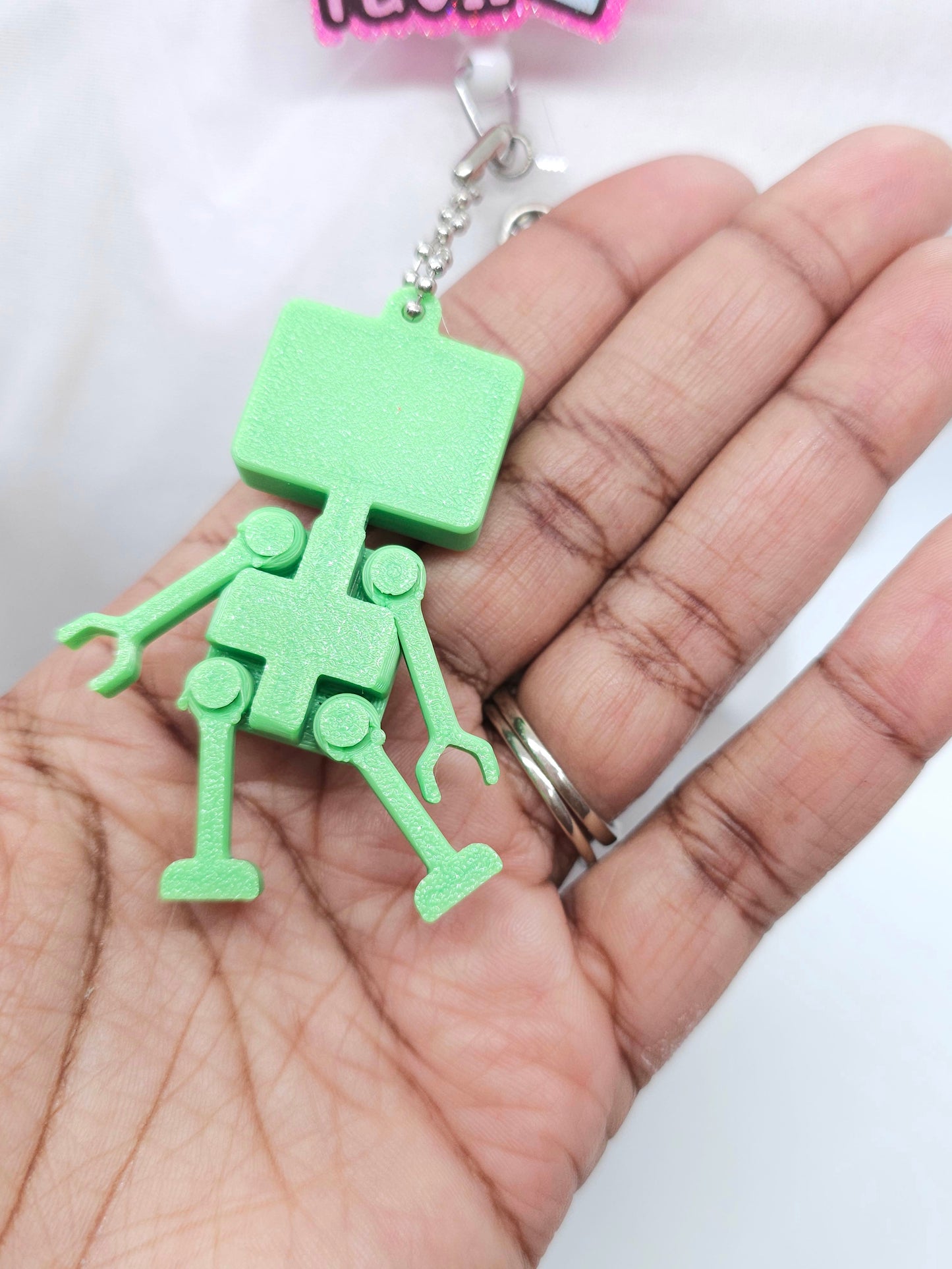 Flexible Mini Robot Badge Reel Charm - Interactive Nurse Accessory