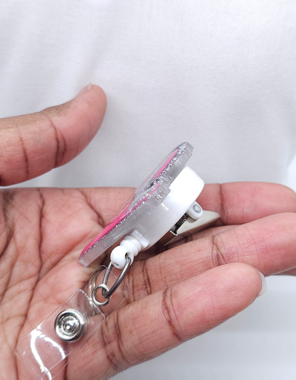 RN in Progress Acrylic Badge Reel - Glitter Nurse Badge Holder
