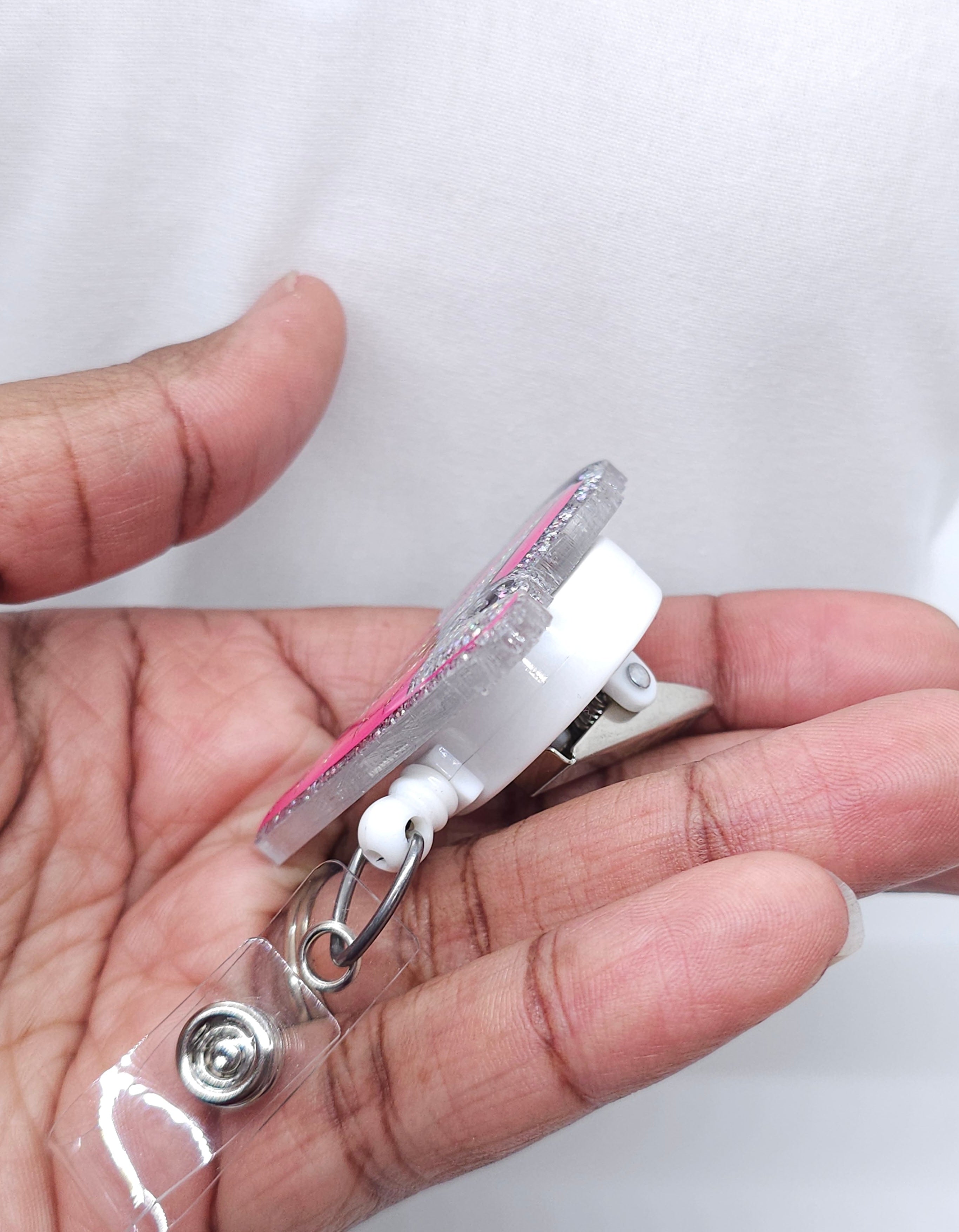 RN in Progress Acrylic Badge Reel - Glitter Nurse Badge Holder