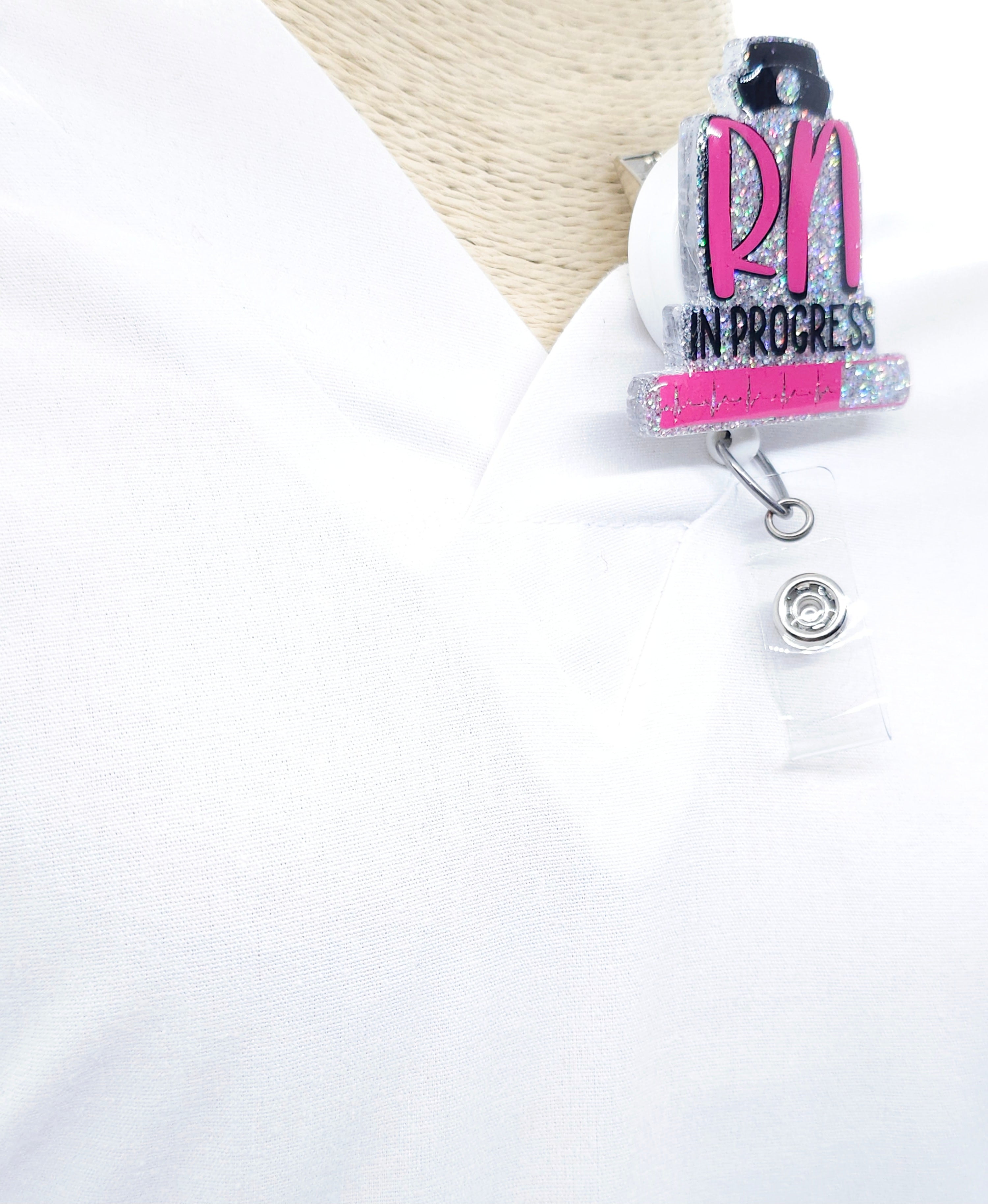 RN in Progress Acrylic Badge Reel - Glitter Nurse Badge Holder