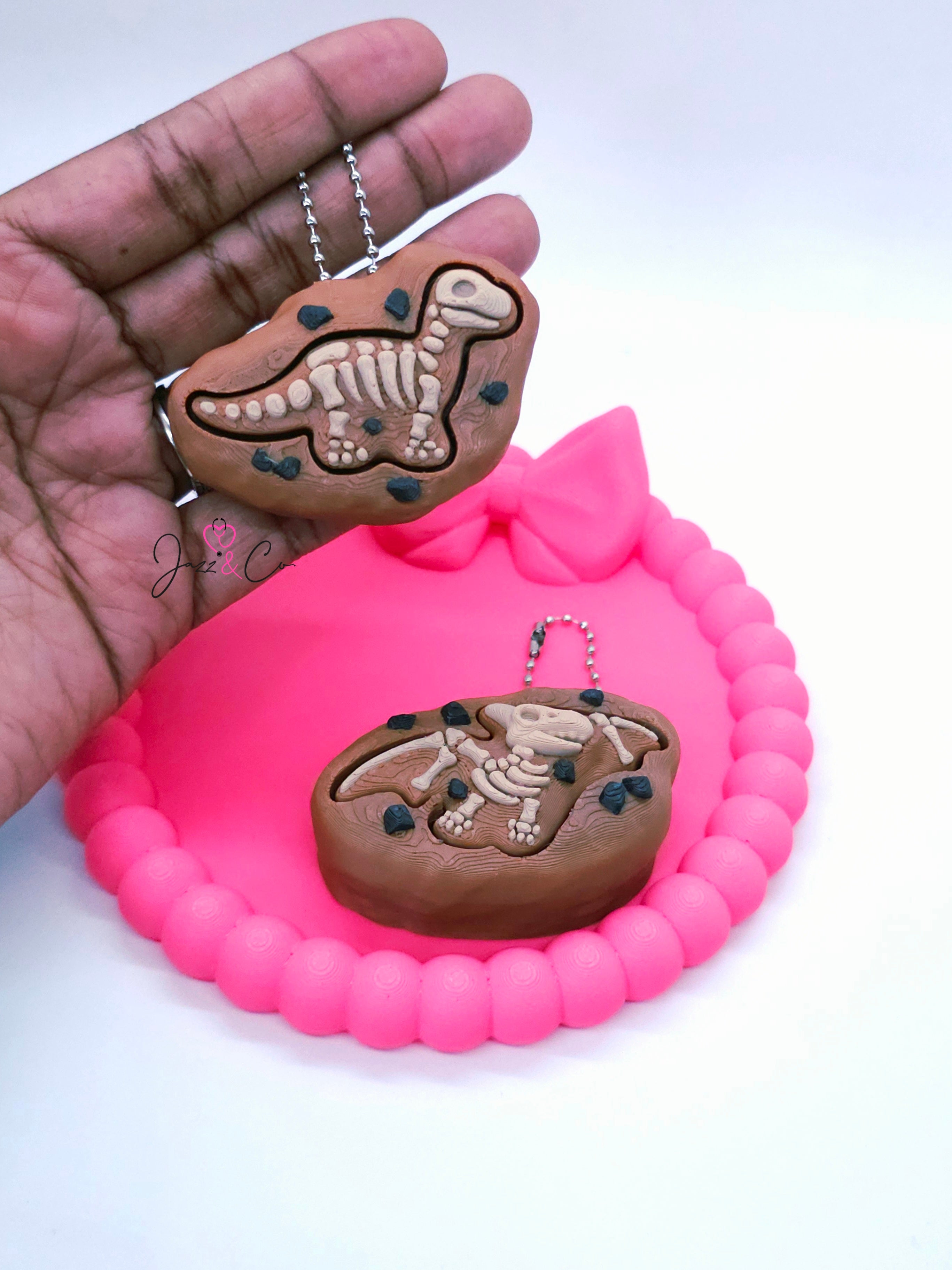 Dinosaur Fossil 3D Printed Fidget Clicker Keychain