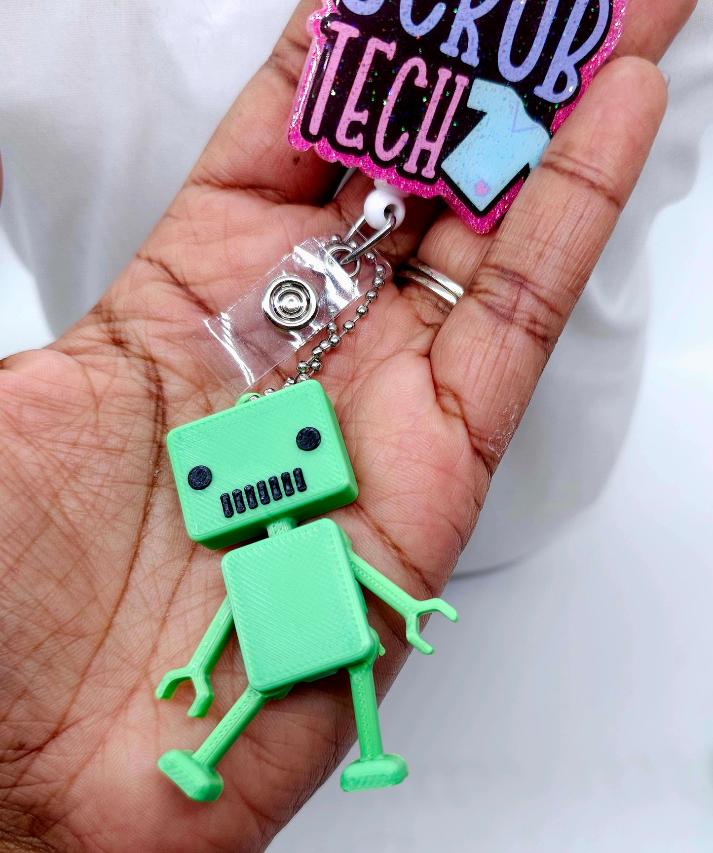 Flexible Mini Robot Badge Reel Charm - Interactive Nurse Accessory