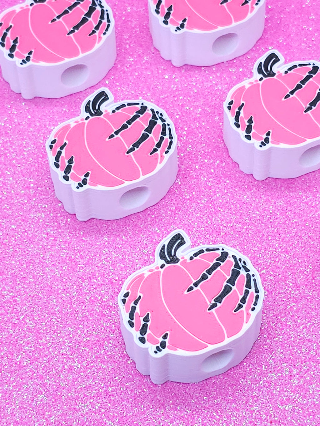 Pink Pumpkin & Skeleton Straw Topper