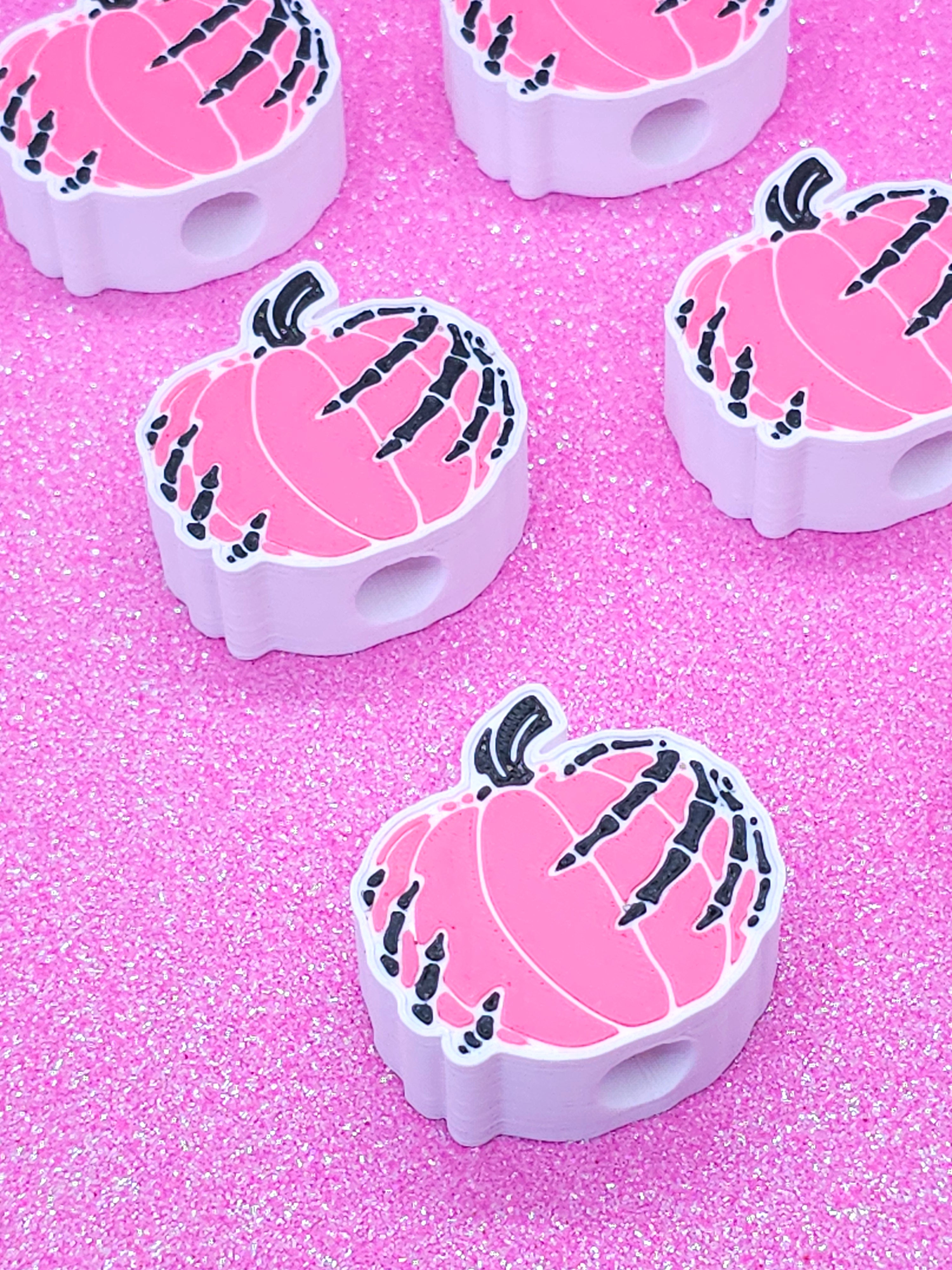 Pink Pumpkin & Skeleton Straw Topper