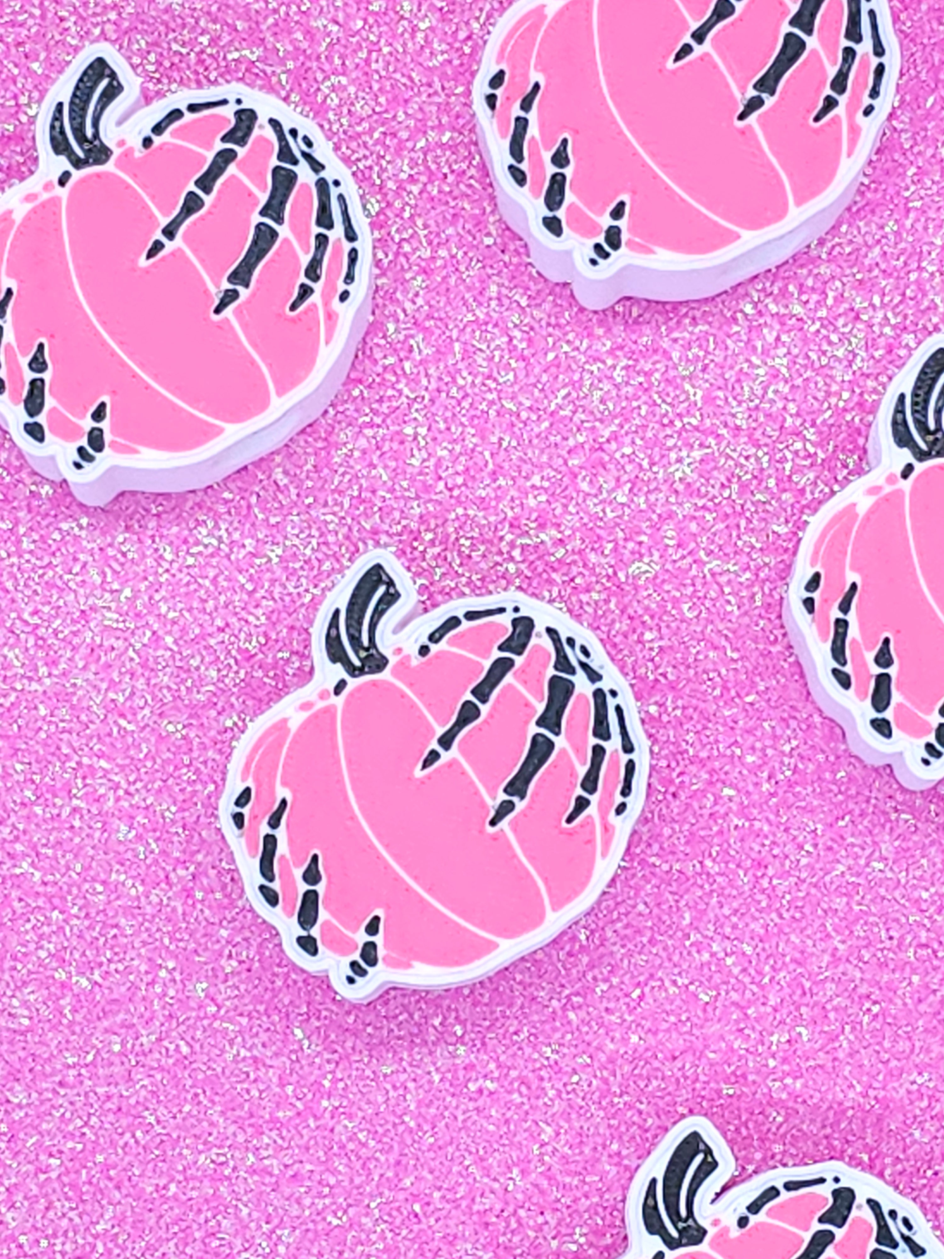 Pink Pumpkin & Skeleton Straw Topper
