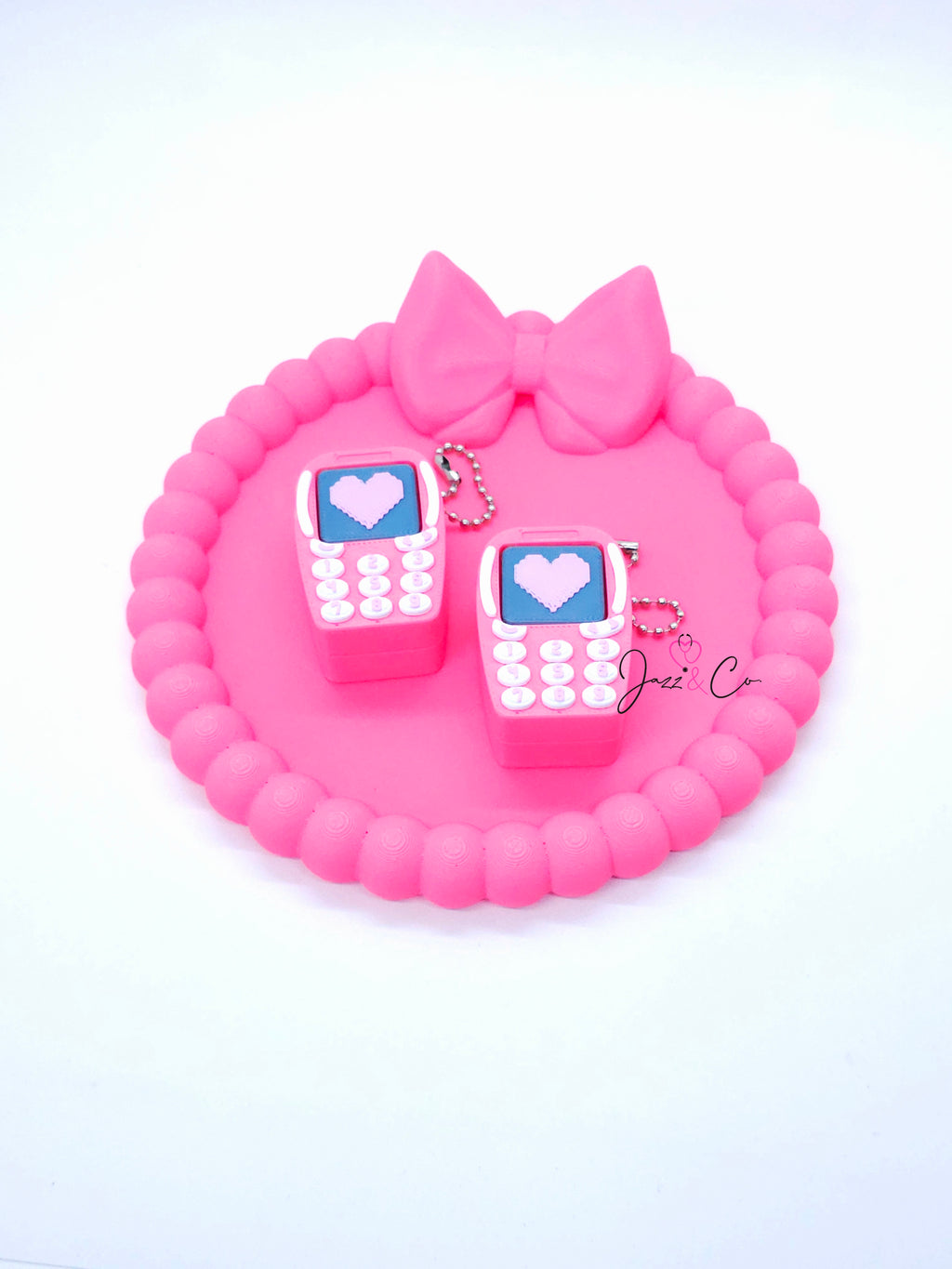 Pink Retro Phone 3D Printed Fidget Clicker Keychain