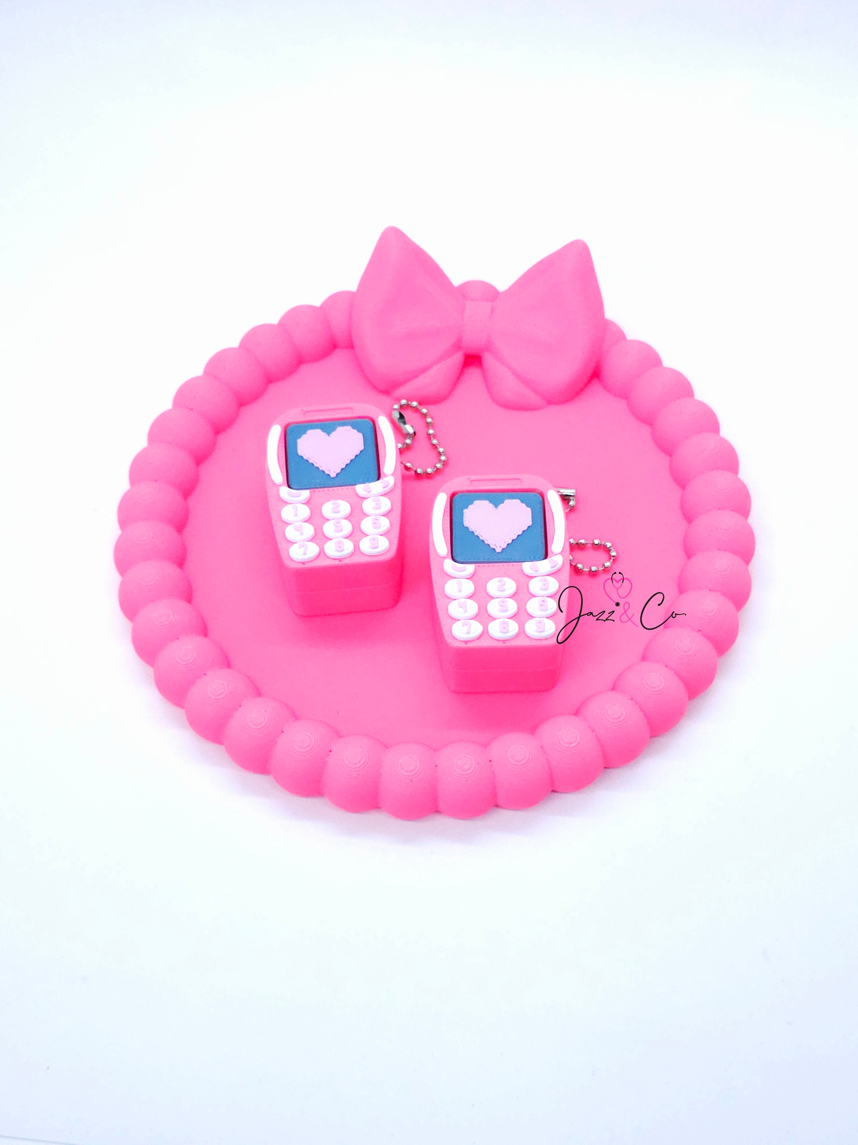 Pink Retro Phone 3D Printed Fidget Clicker Keychain