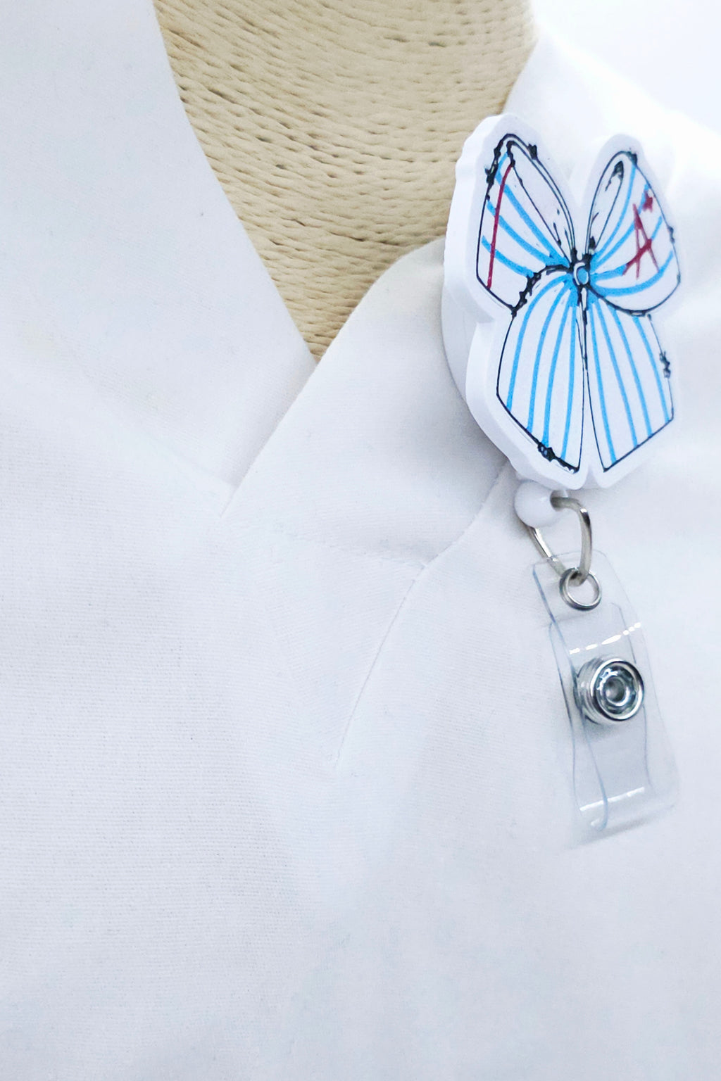A+ Blue Stripe Bow Badge Reel – Cute Teacher & School Nurse Badge Holder