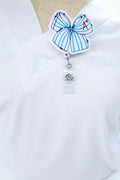 A+ Blue Stripe Bow Badge Reel – Cute Teacher & School Nurse Badge Holder
