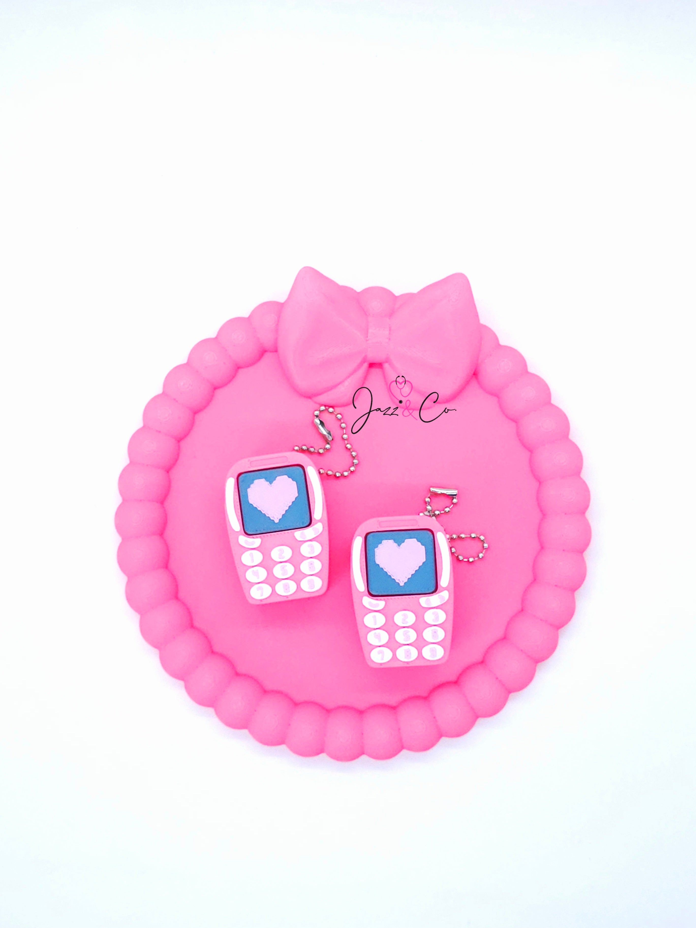 Pink Retro Phone 3D Printed Fidget Clicker Keychain
