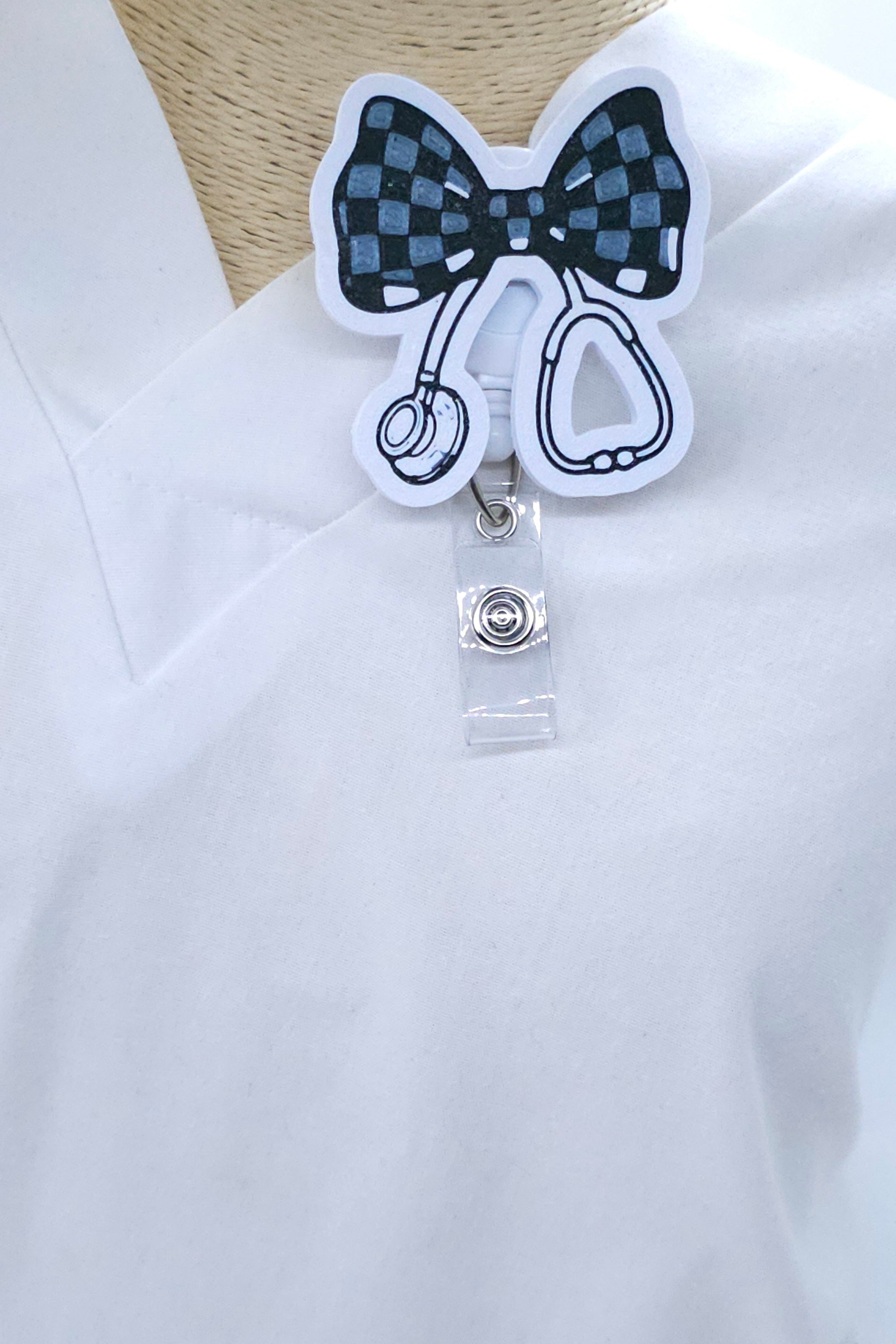 Checkered Bow Stethoscope Badge Reel – Retractable Nurse Badge Holder