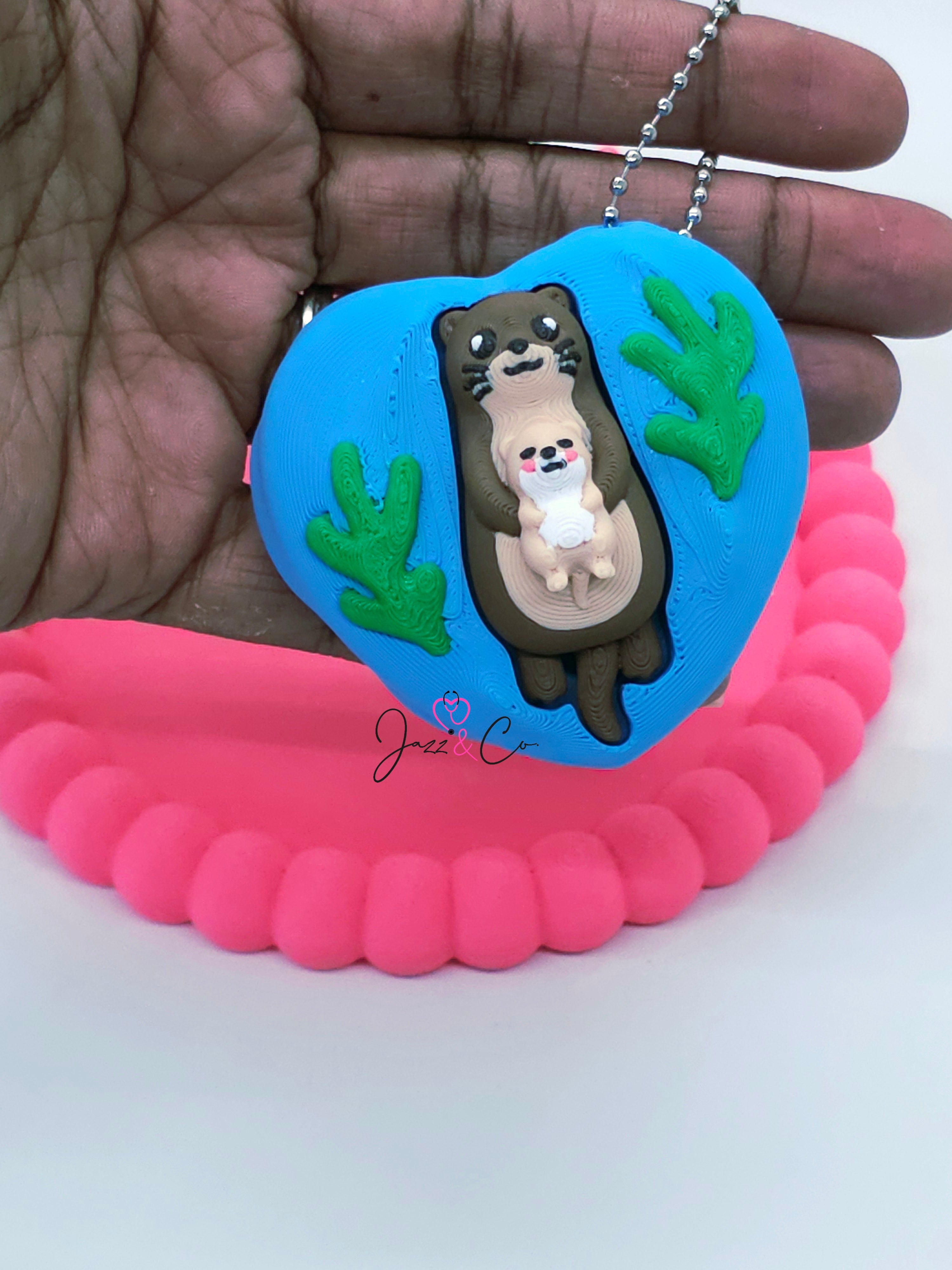 Otter Heart Fidget Clicker Keychain