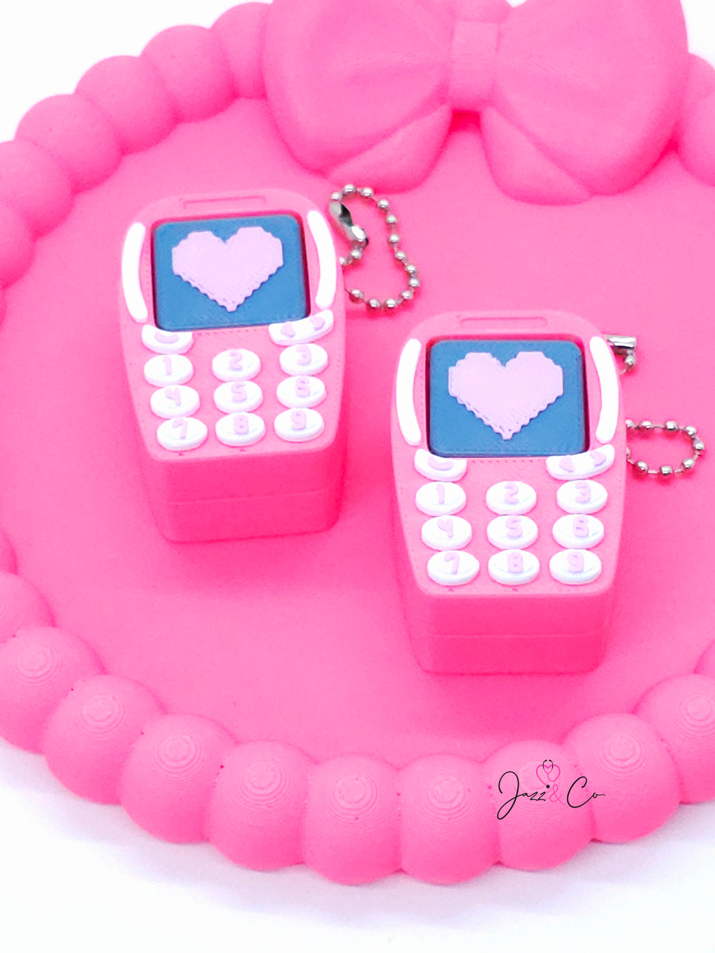 Pink Retro Phone 3D Printed Fidget Clicker Keychain