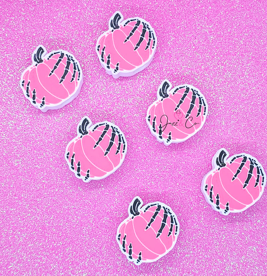 Pink Pumpkin & Skeleton Straw Topper