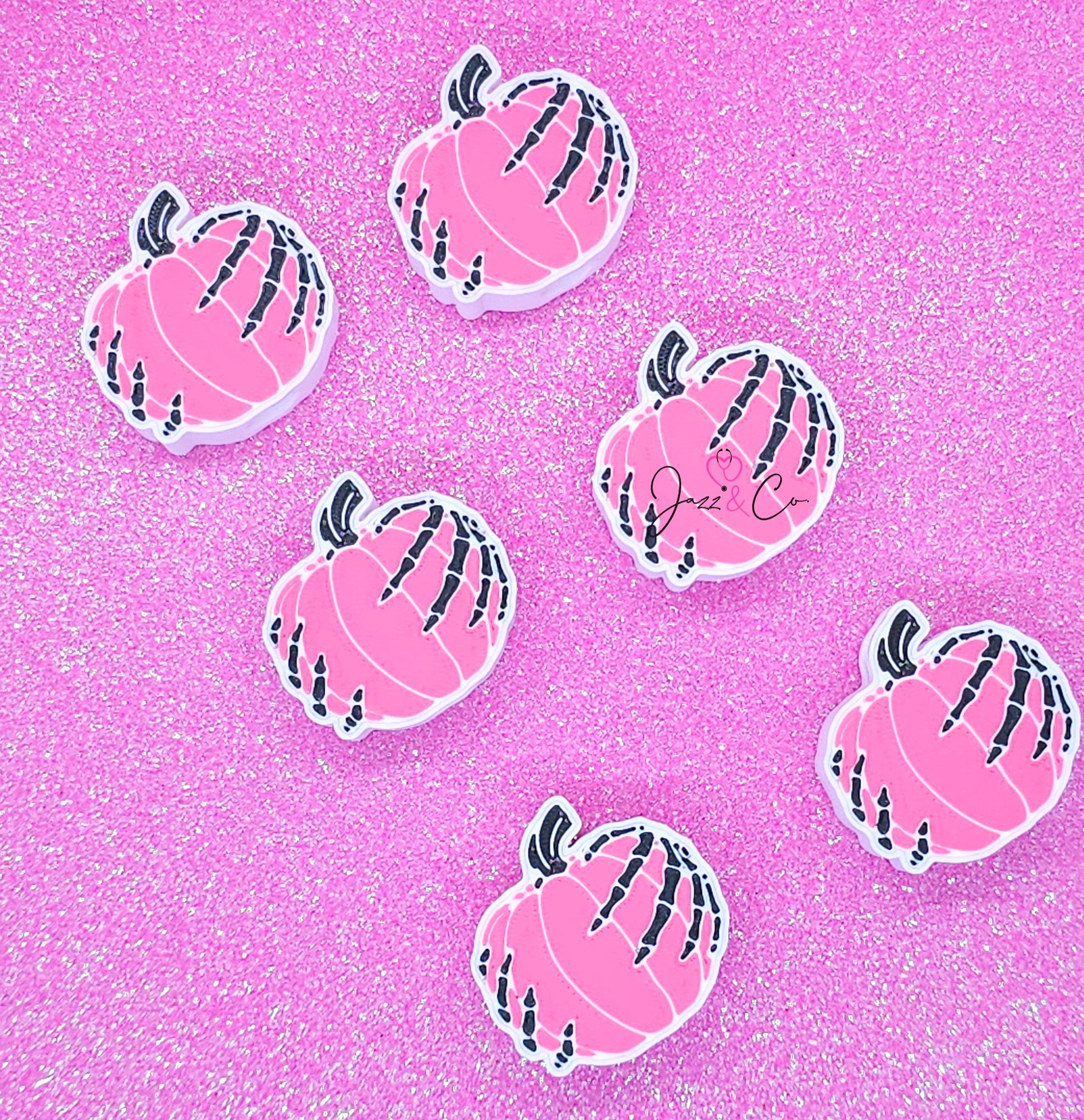 Pink Pumpkin & Skeleton Straw Topper