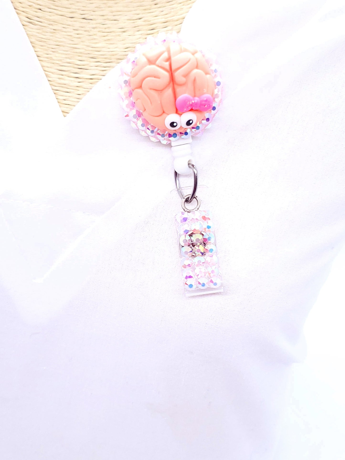 Brain Nursing Badge Reel with Pink Bow