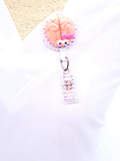 Brain Nursing Badge Reel with Pink Bow