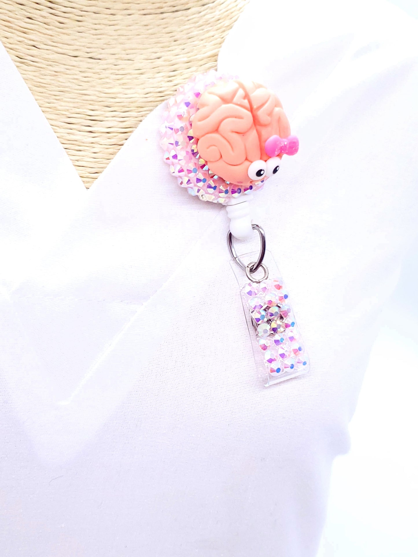 Brain Nursing Badge Reel with Pink Bow