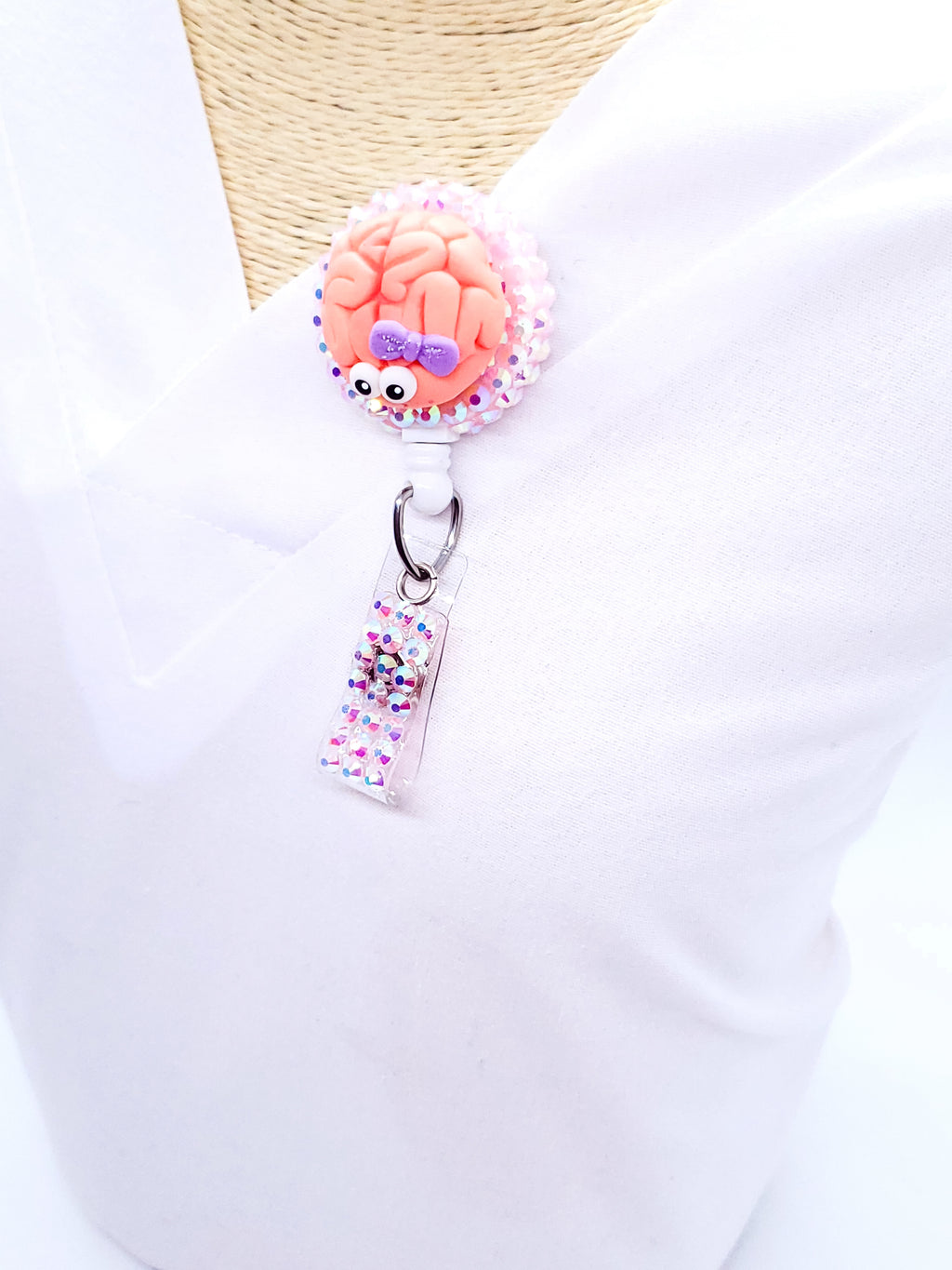 Brain Nursing Badge Reel with Purple Bow