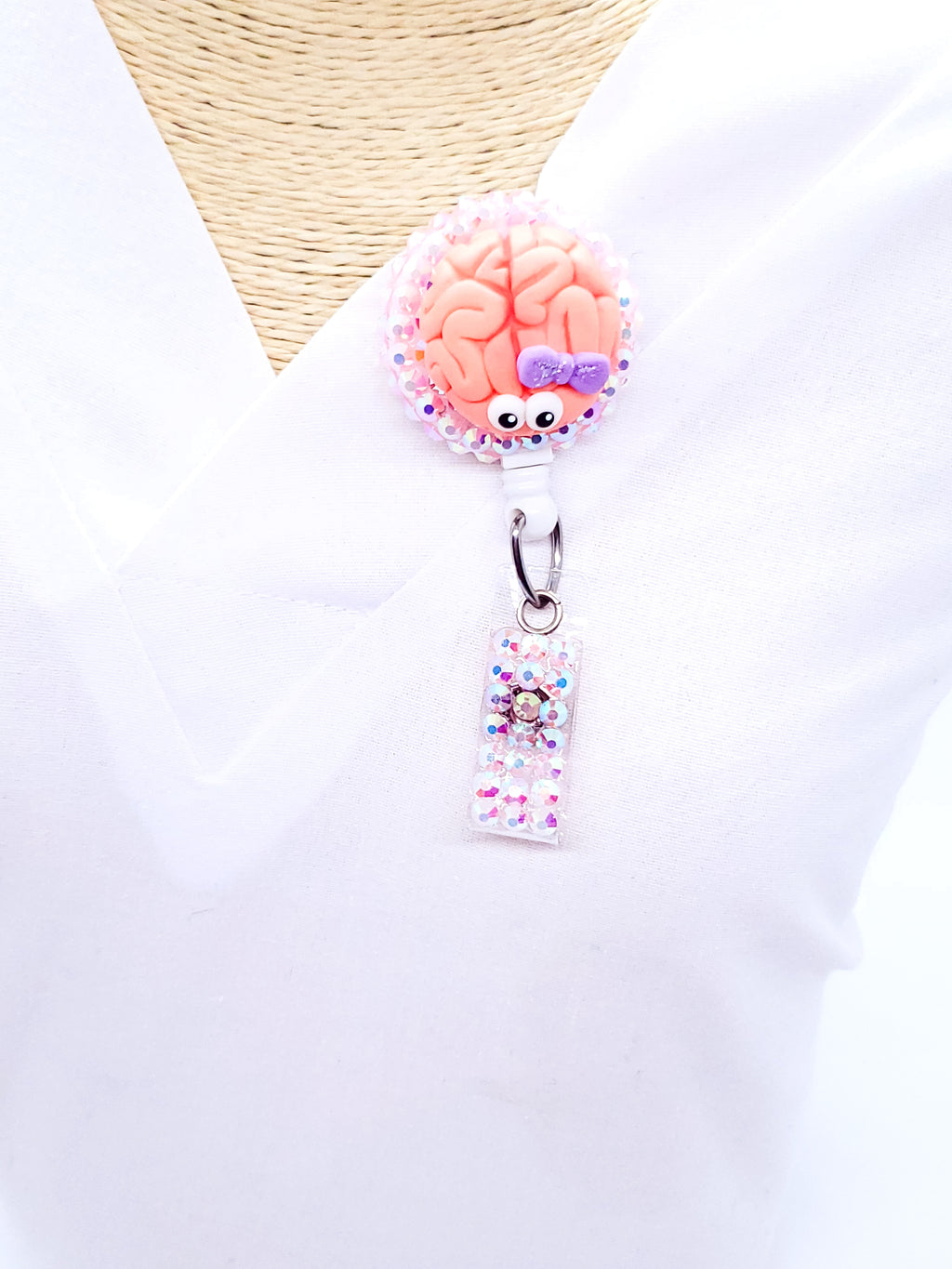 Brain Nursing Badge Reel with Purple Bow